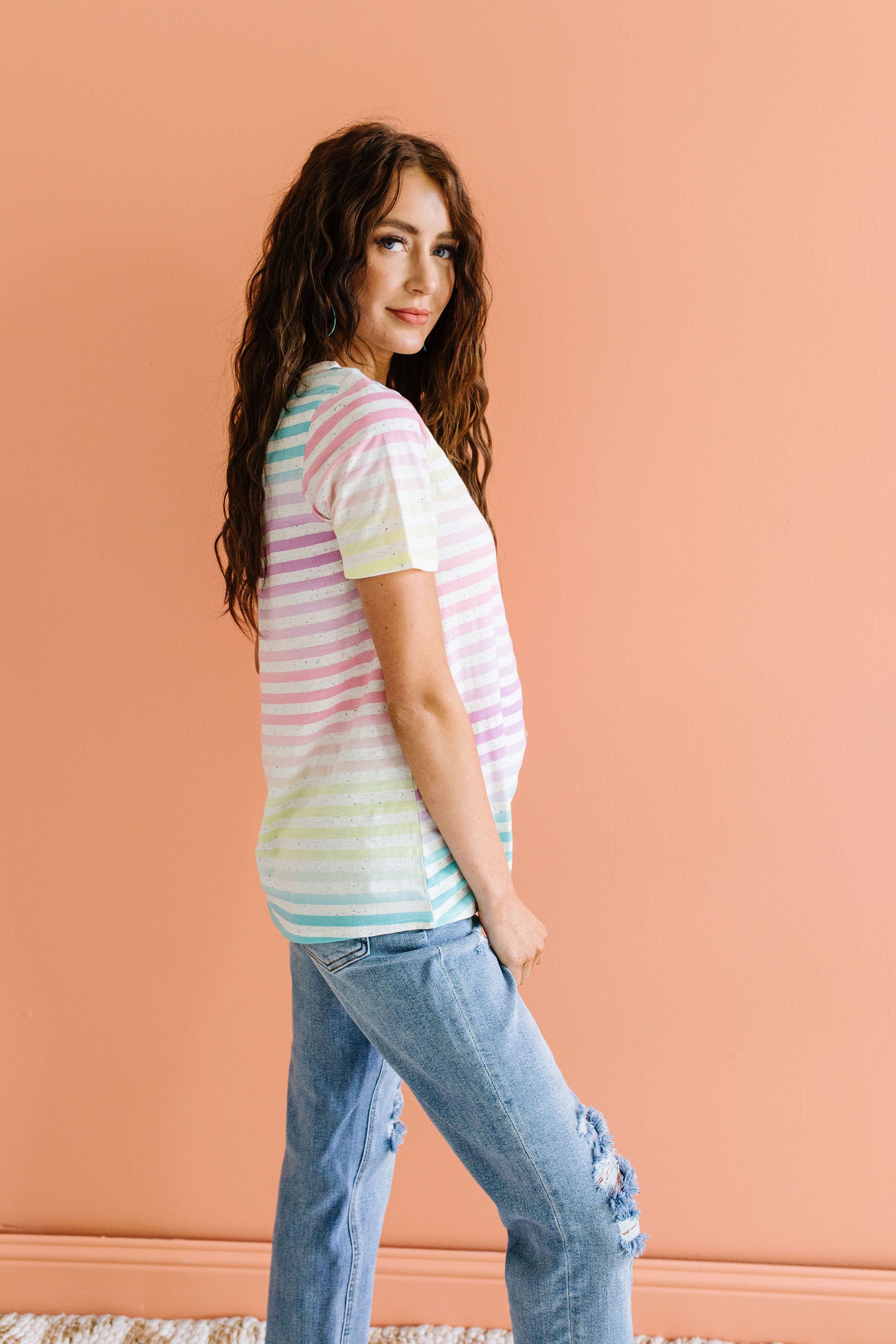 Burnout Pastel Striped V-Neck