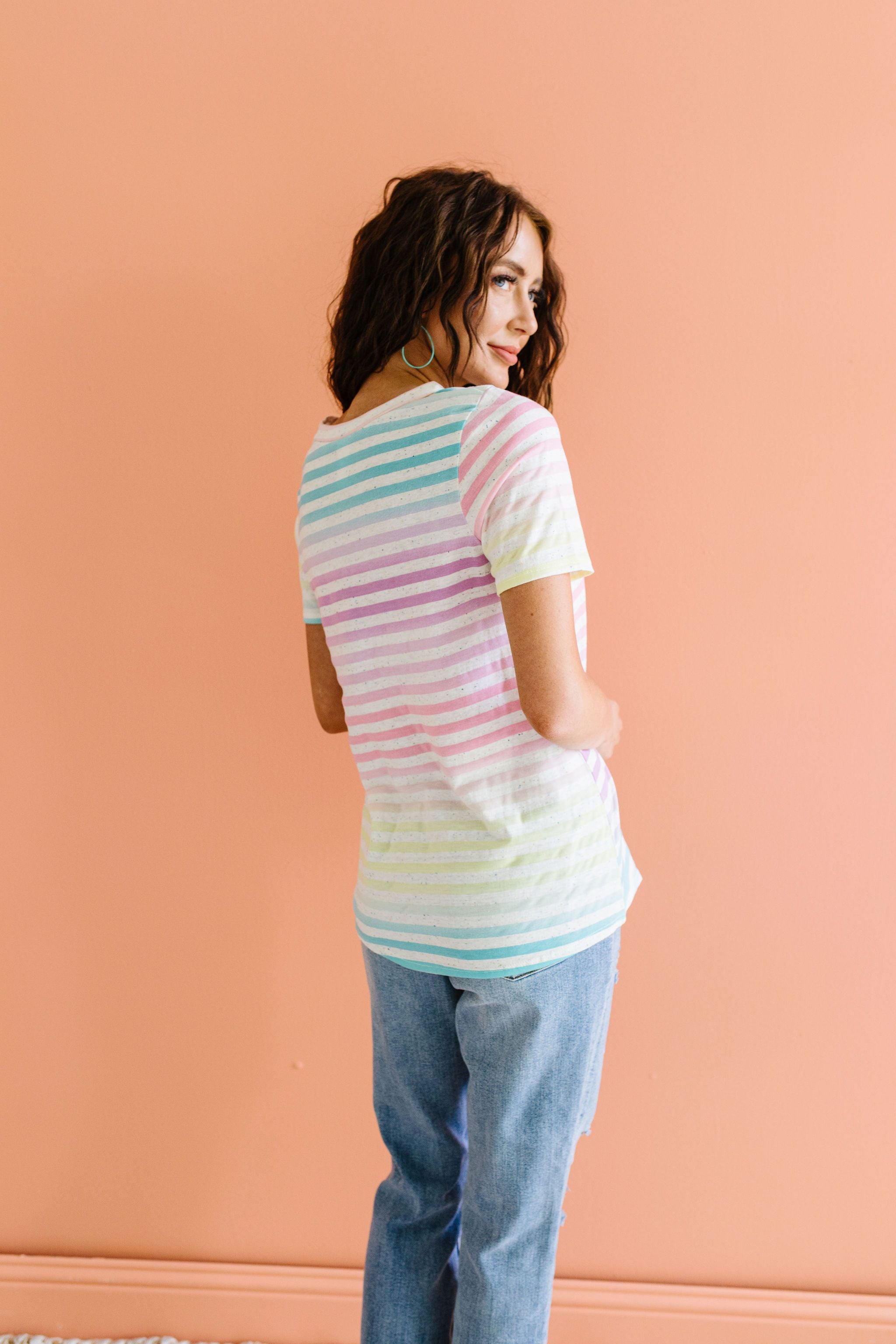 Burnout Pastel Striped V-Neck