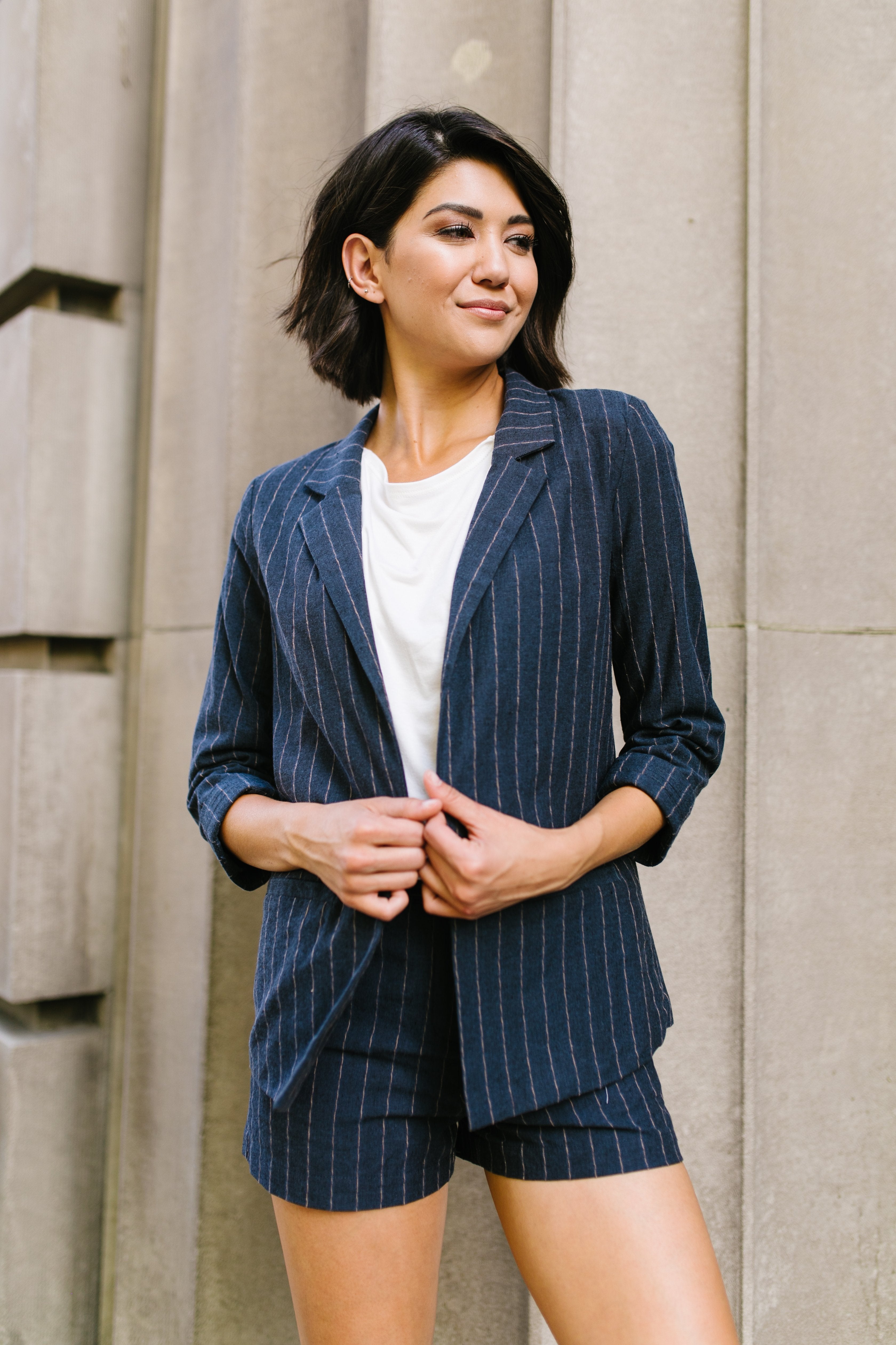 Business Casual Pinstriped Blazer