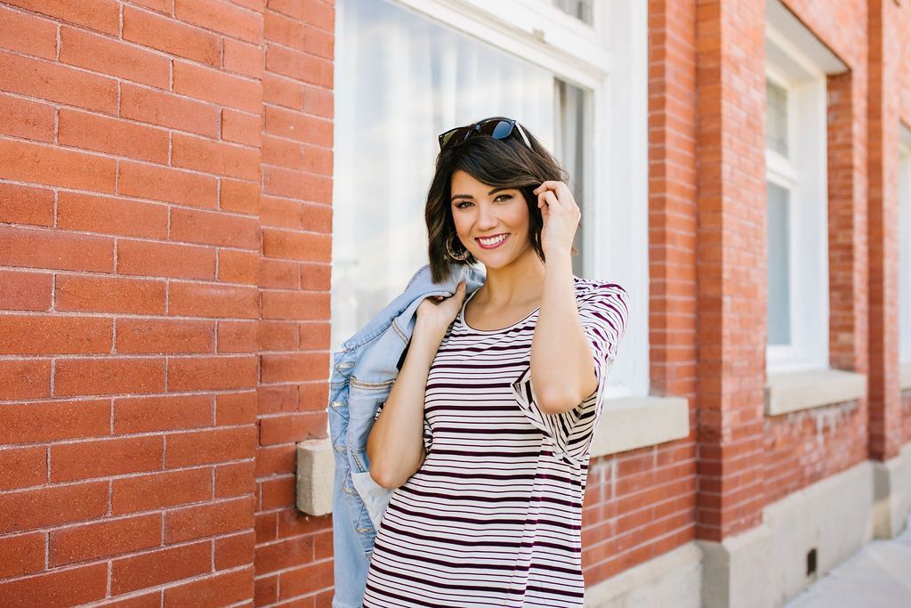 Button Trim Striped Top