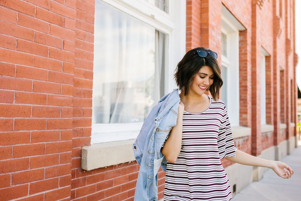 Button Trim Striped Top