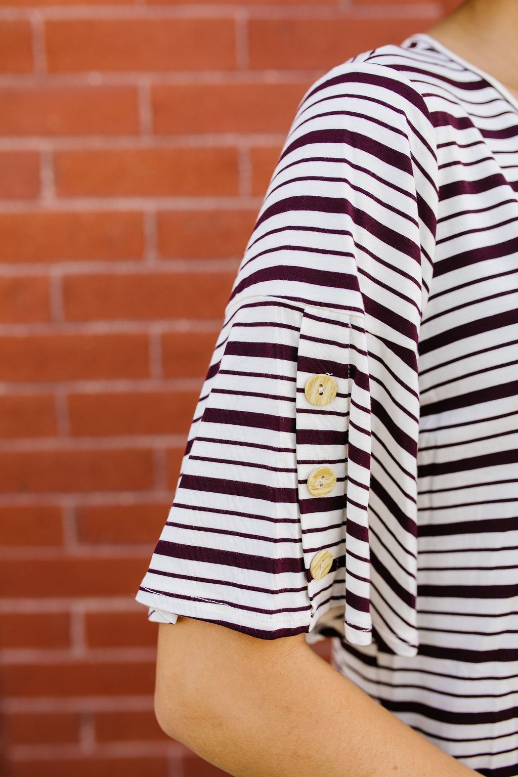 Button Trim Striped Top