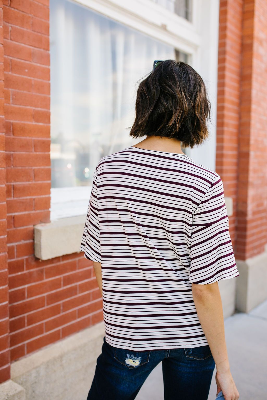 Button Trim Striped Top