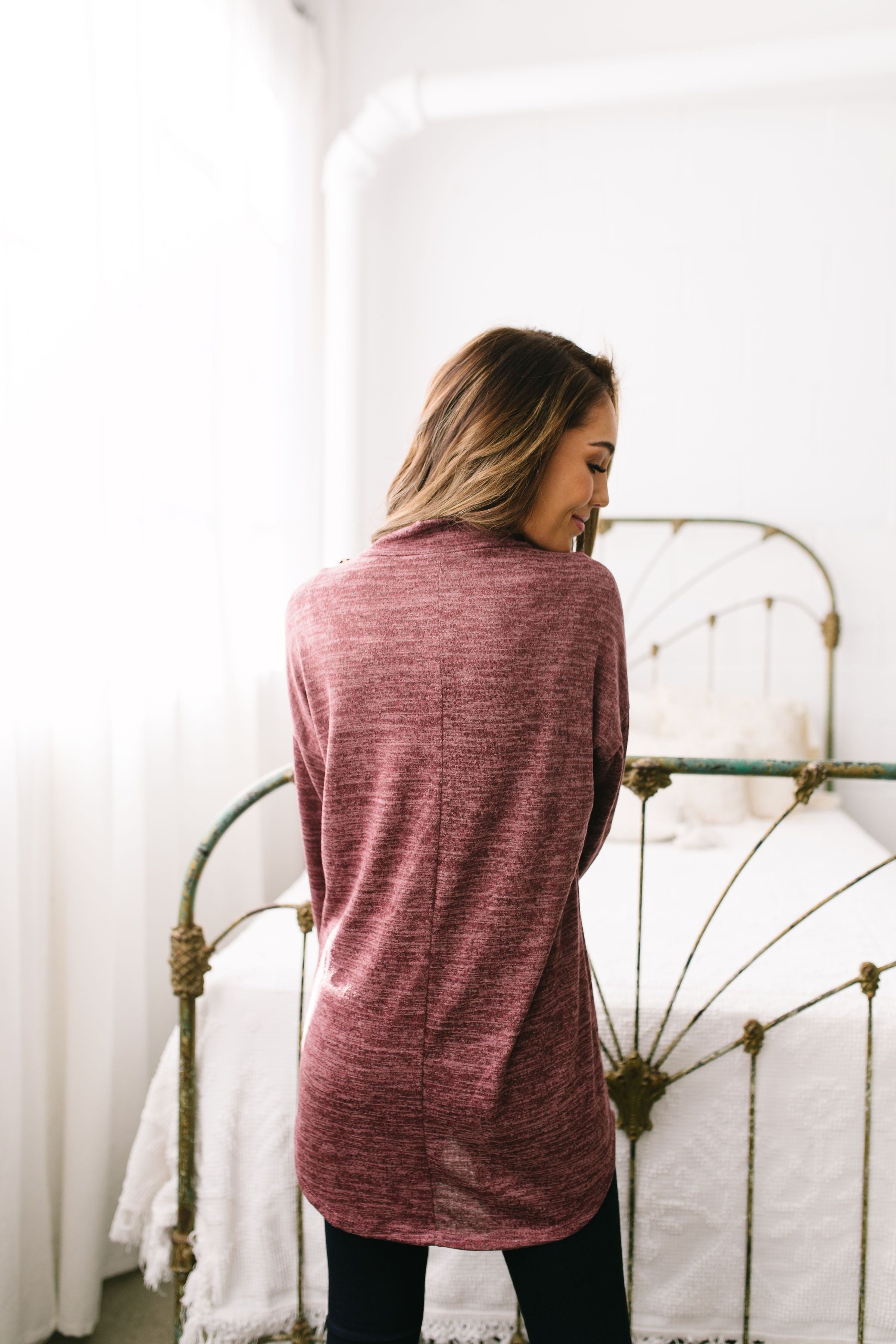 Buttoned Sleeve Top In Brick