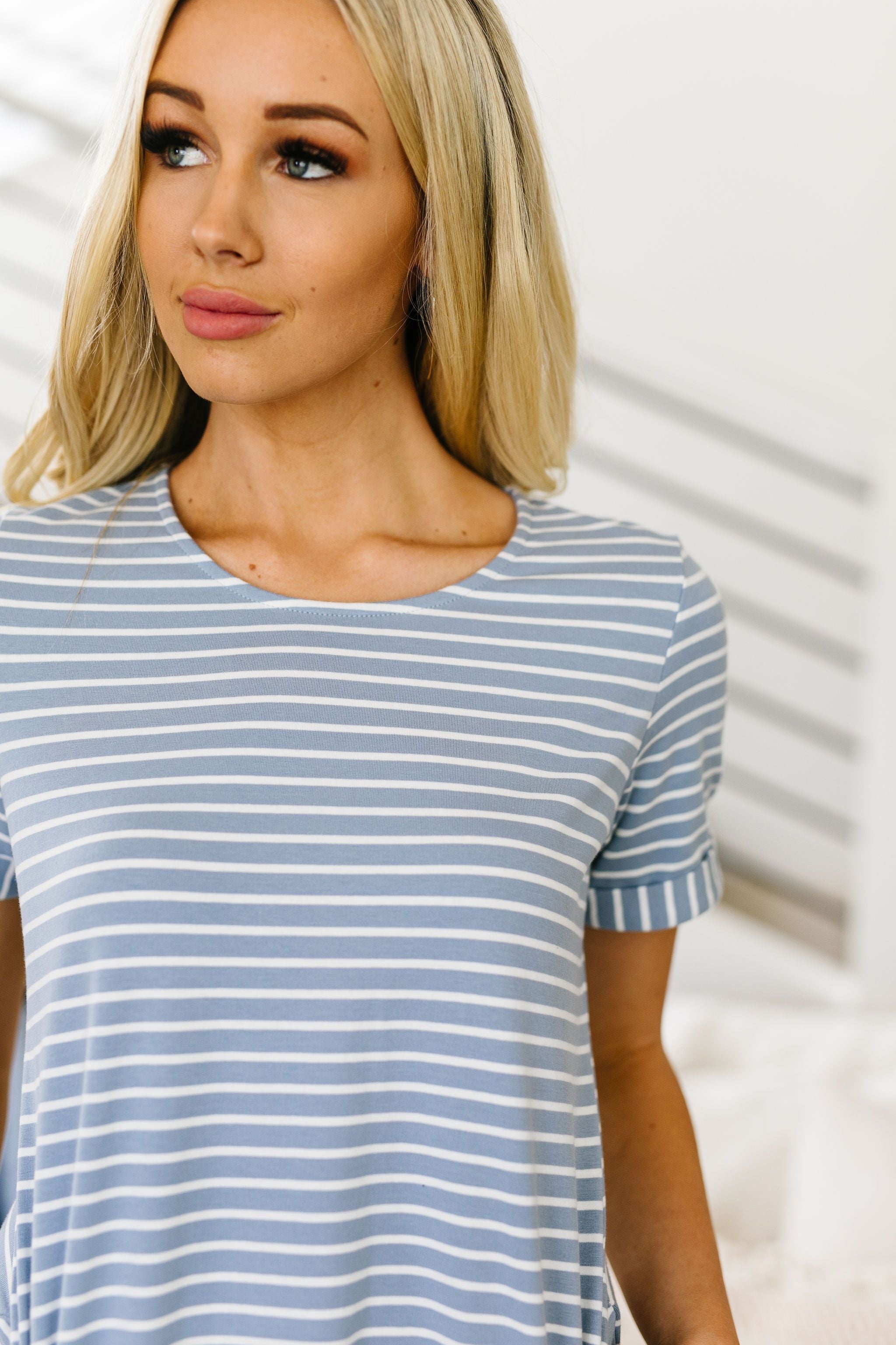 Buttoned To A T-Shirt Dress In Pale Blue