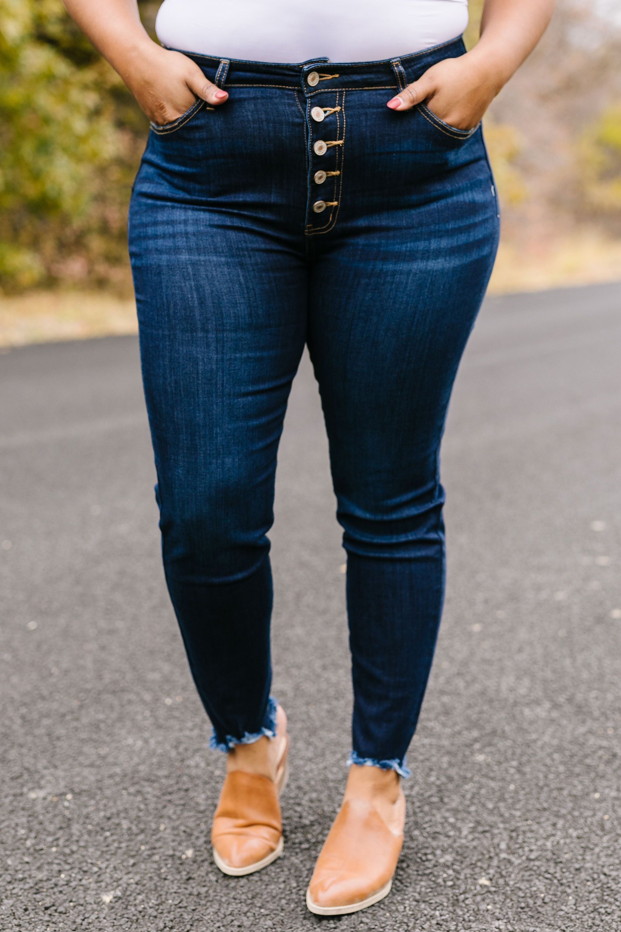 Buttons + Fringe High Rise Jeans