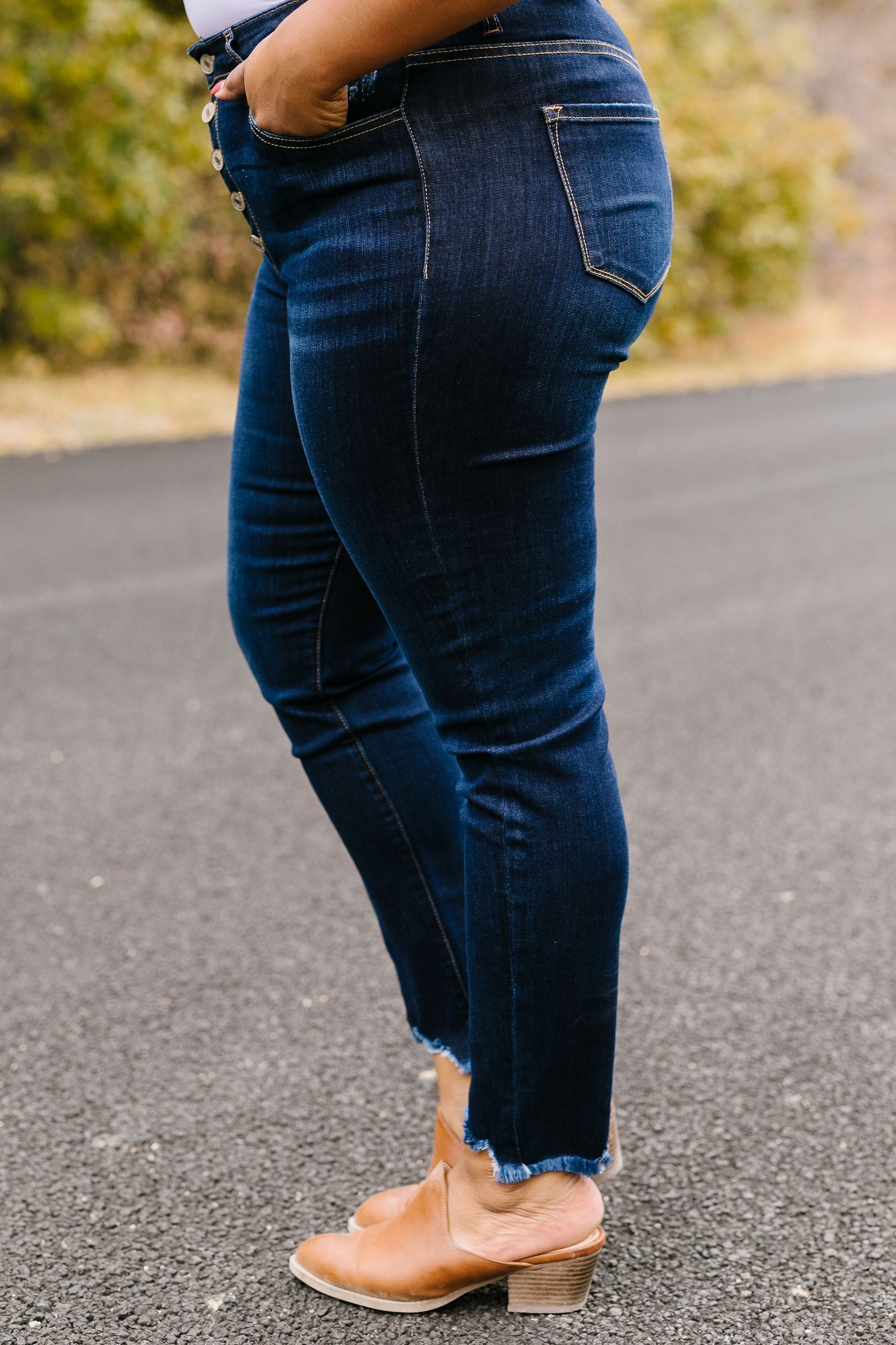 Buttons + Fringe High Rise Jeans