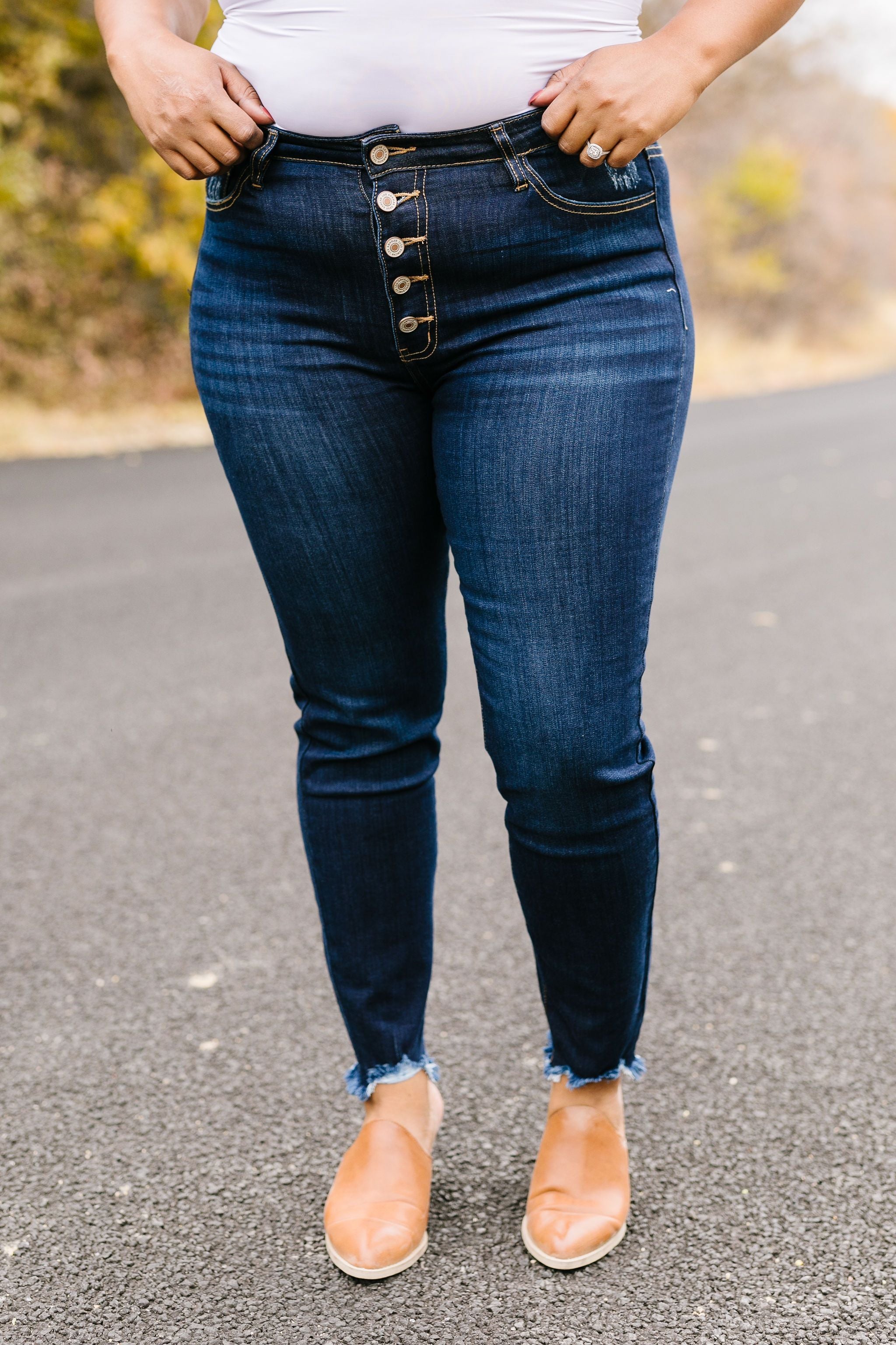 Buttons + Fringe High Rise Jeans