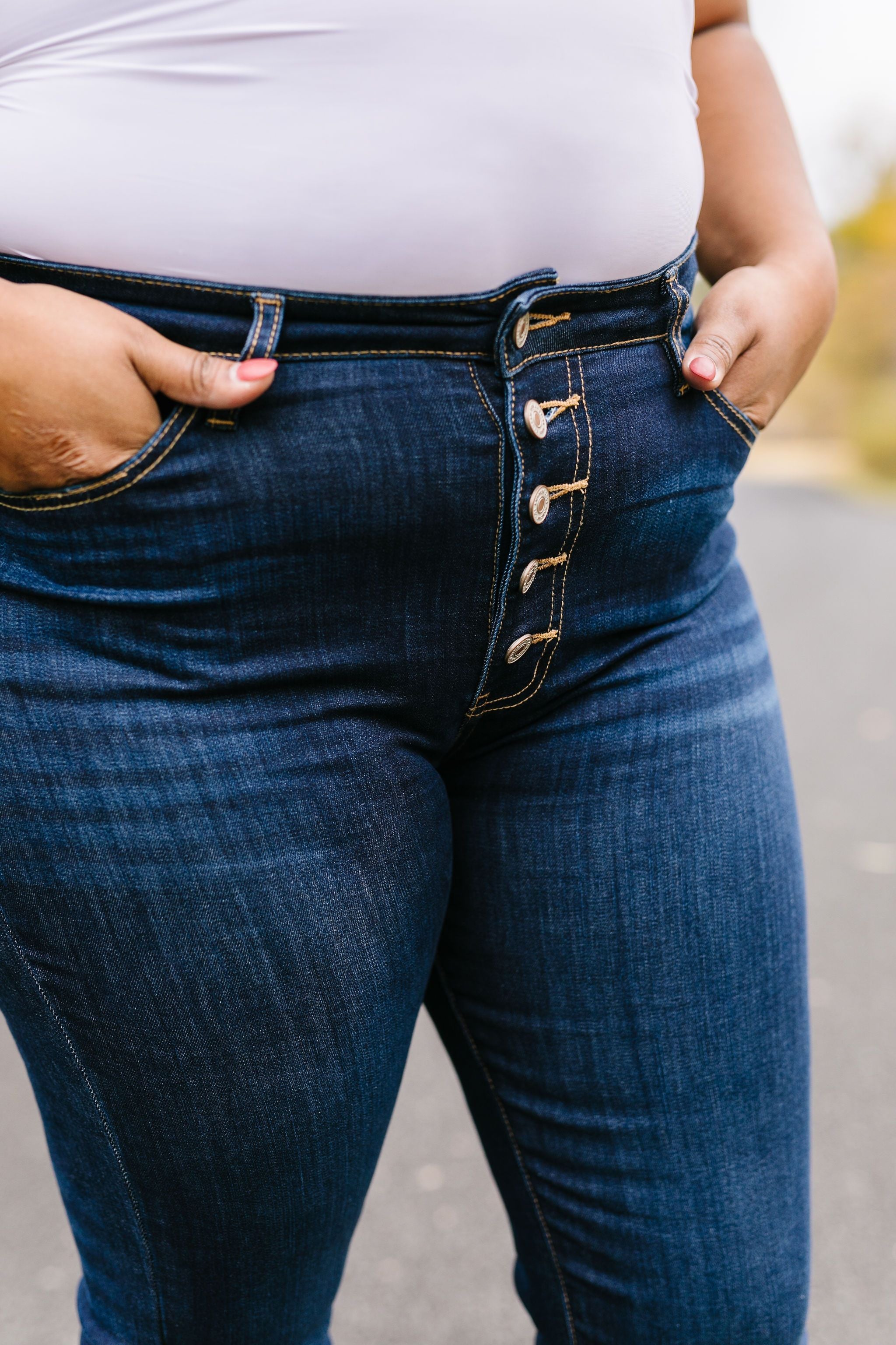 Buttons + Fringe High Rise Jeans