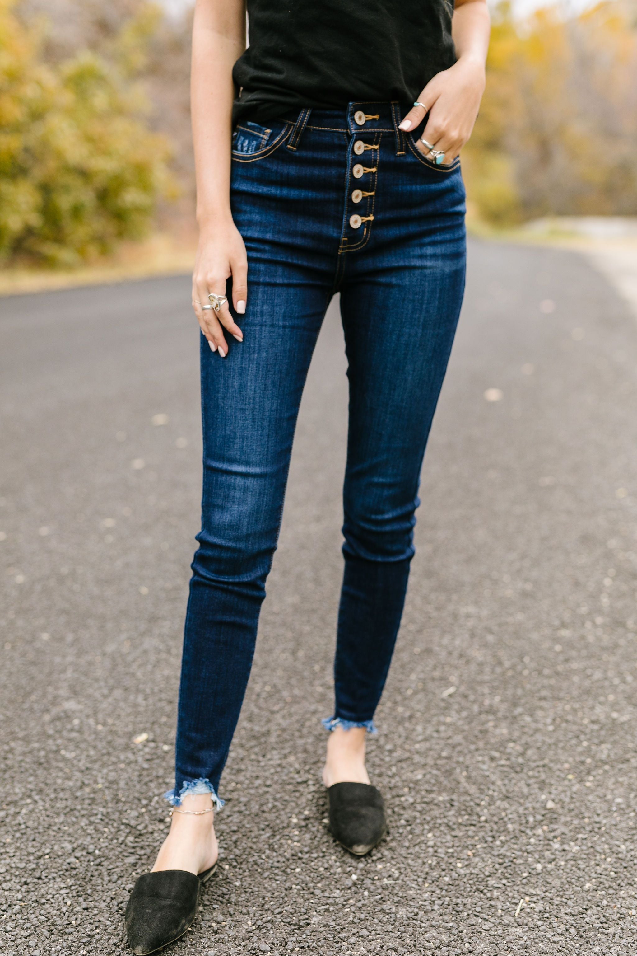 Buttons + Fringe High Rise Jeans