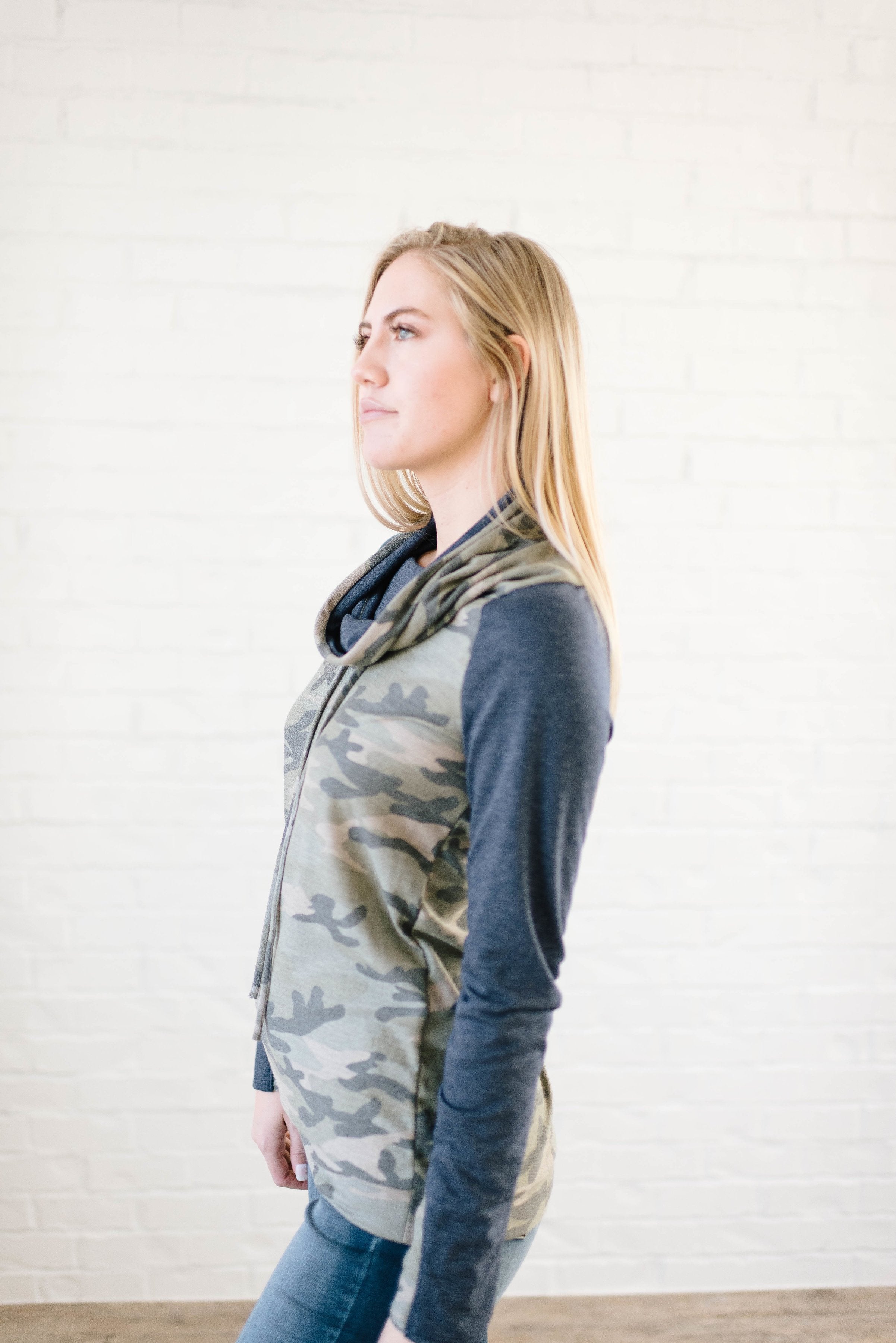 Camo Cowl Neck Sweatshirt