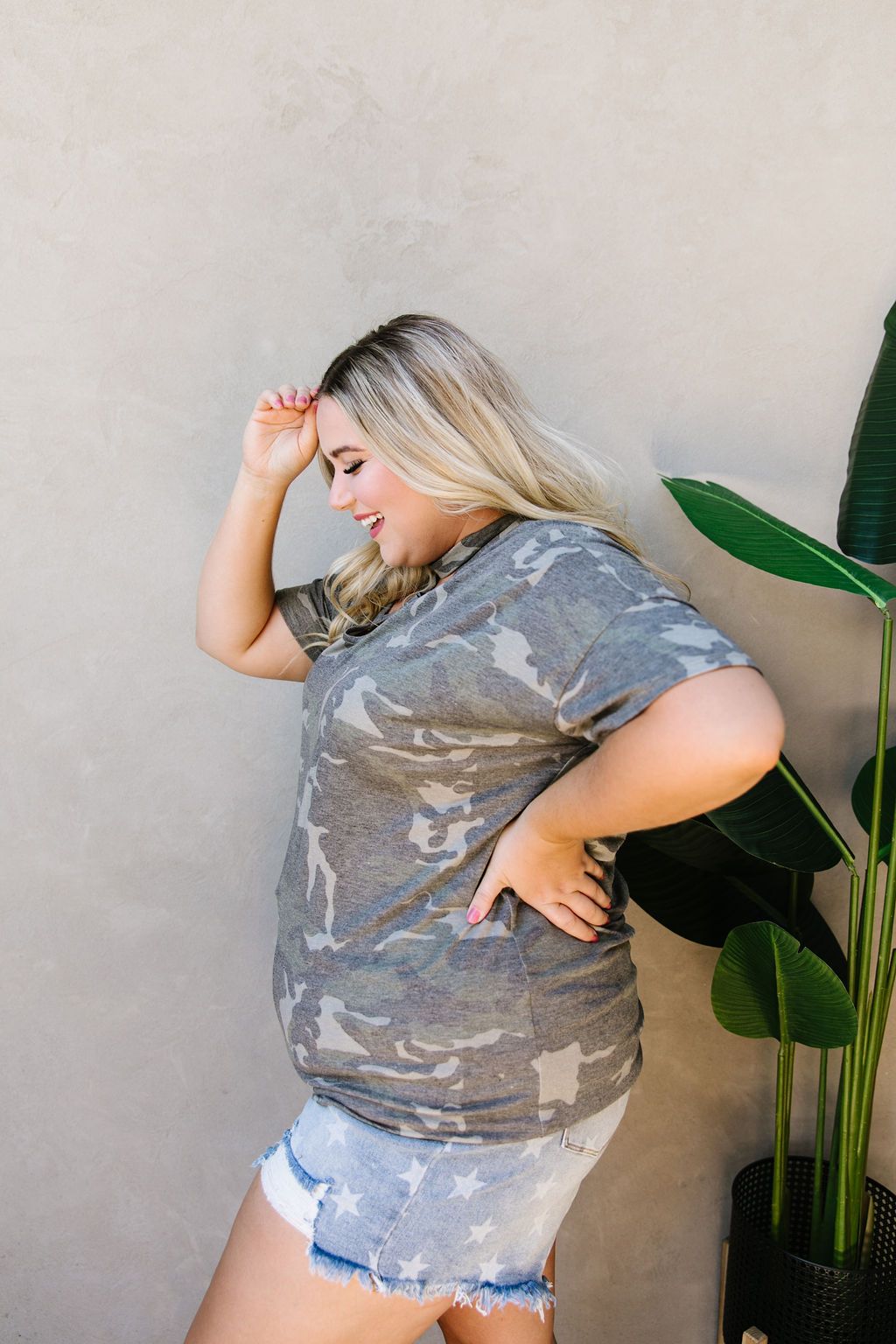 Camo Crisscross V-neck Top