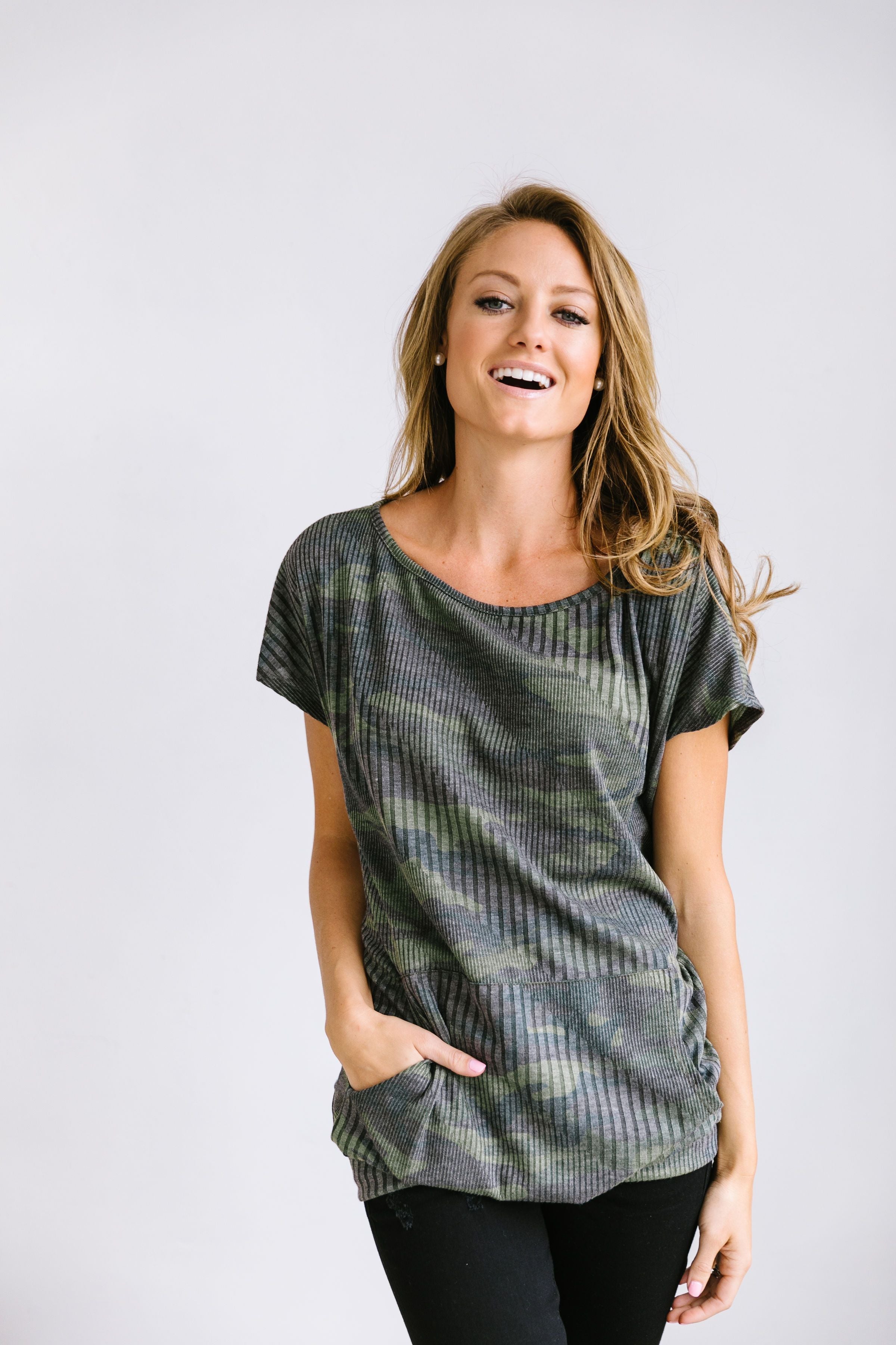 Camo Kangaroo Pocket Top