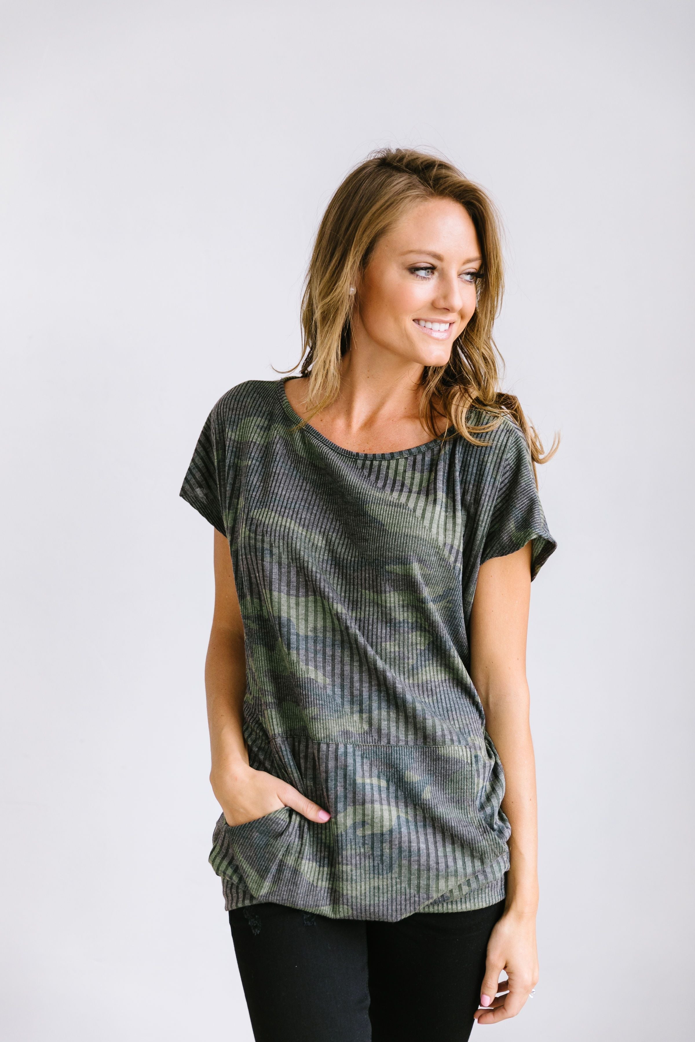 Camo Kangaroo Pocket Top