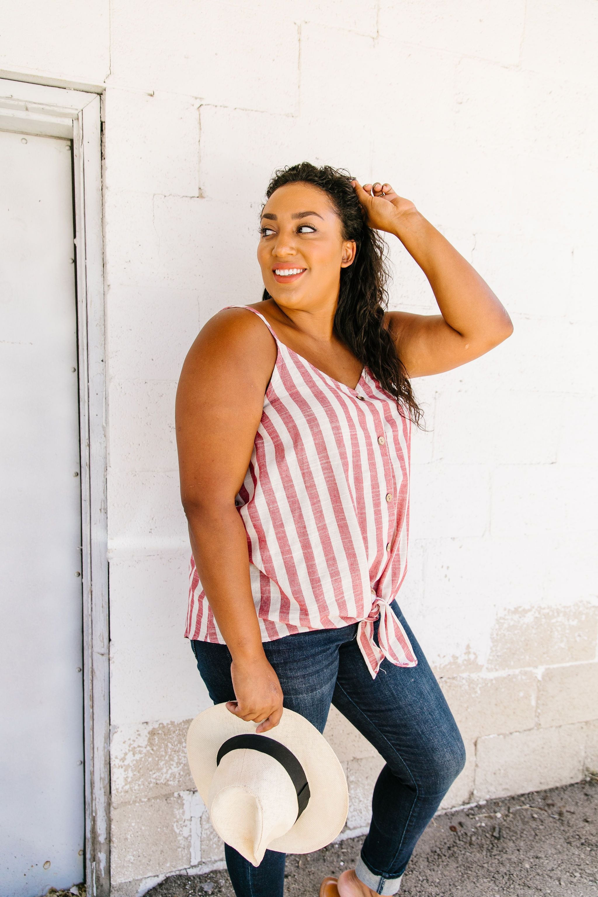 Candy Striped Tie Front Cami