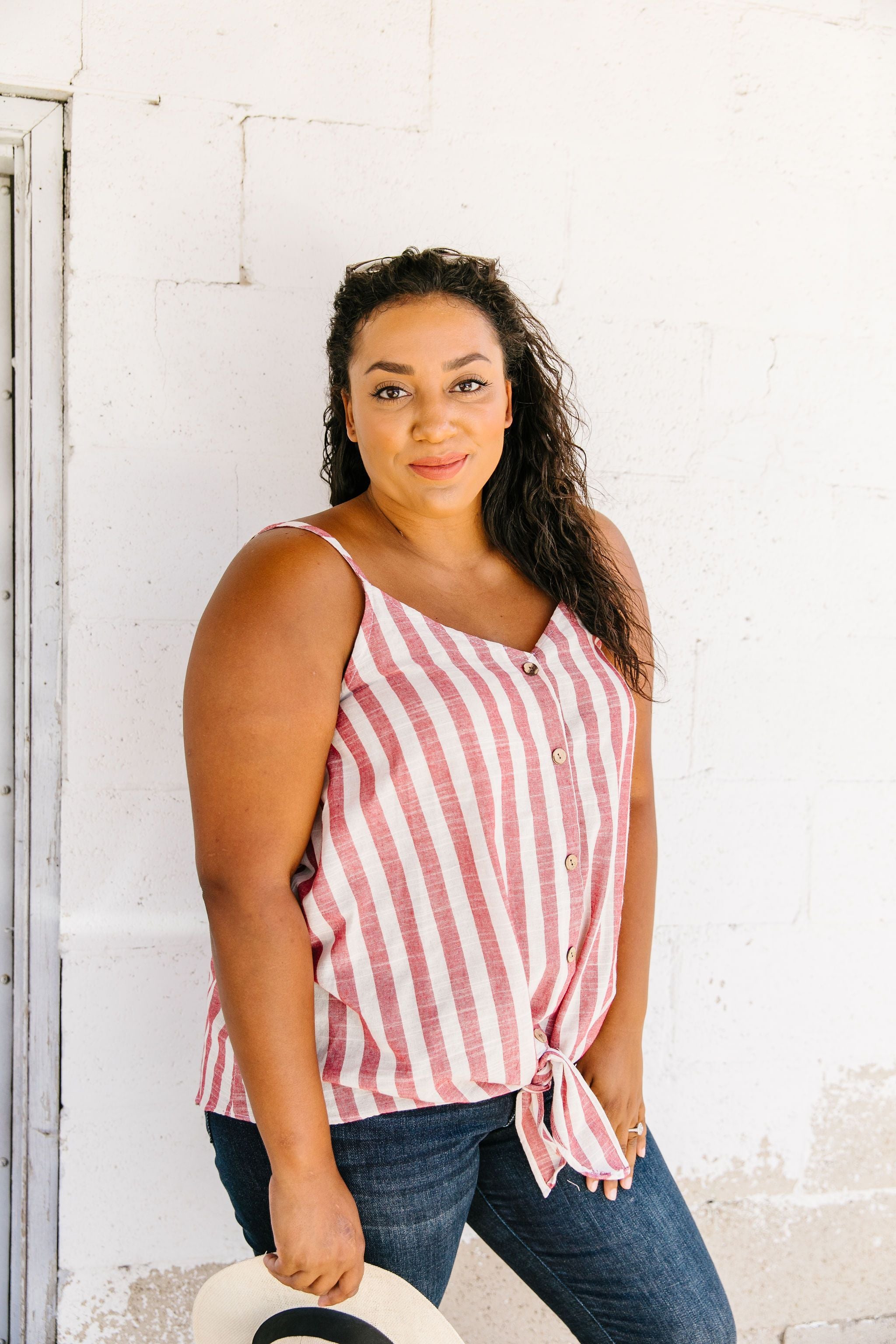 Candy Striped Tie Front Cami