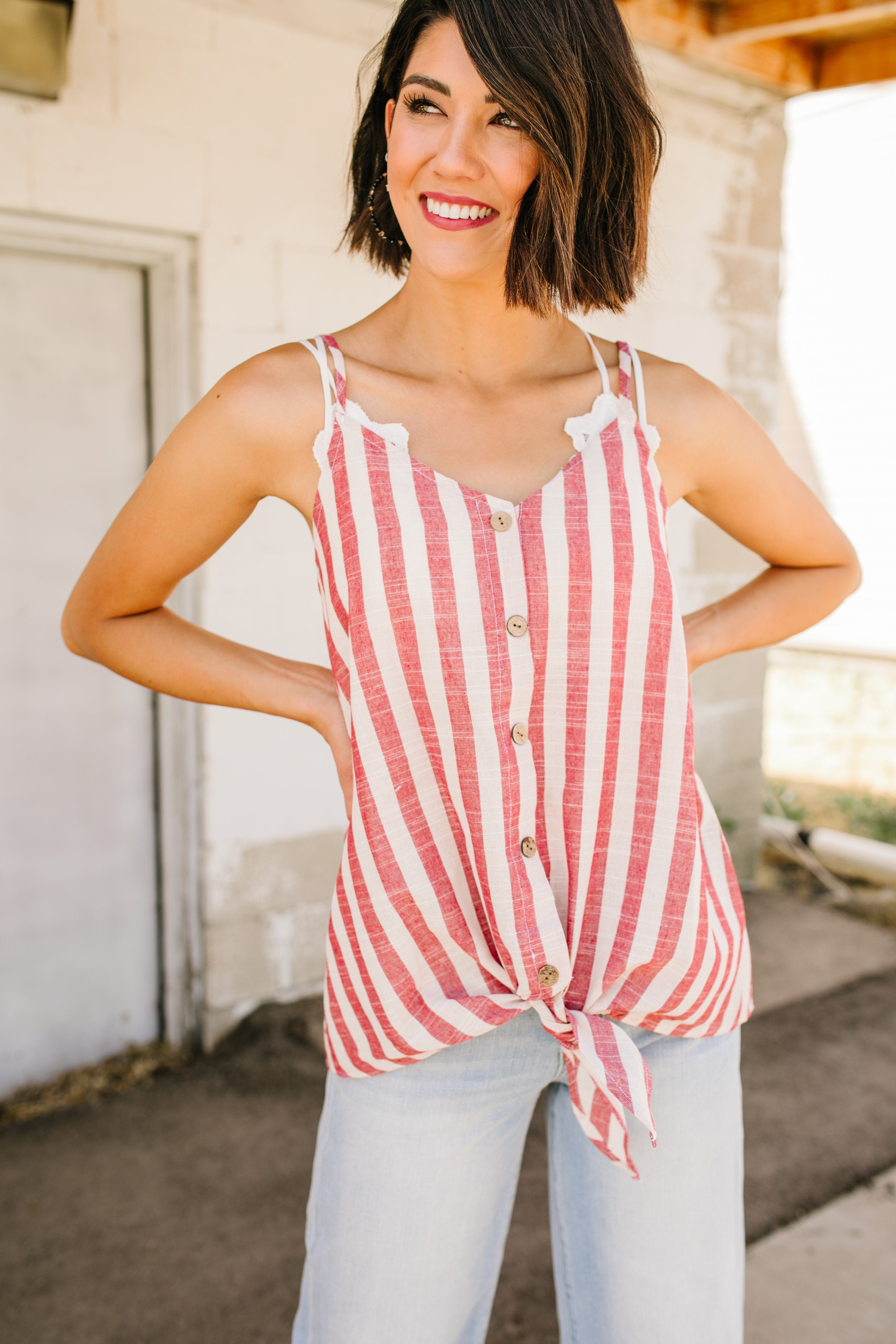 Candy Striped Tie Front Cami