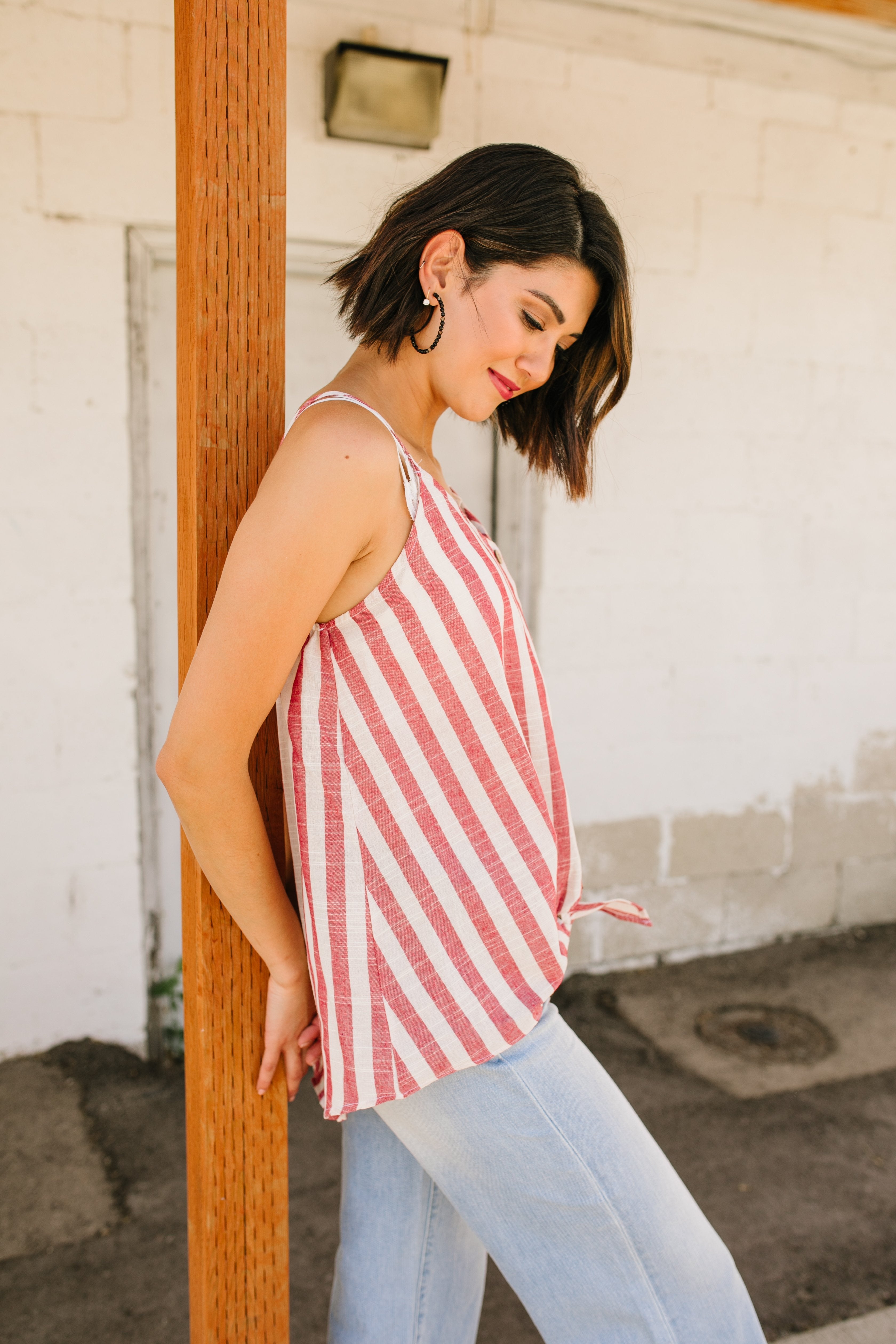 Candy Striped Tie Front Cami