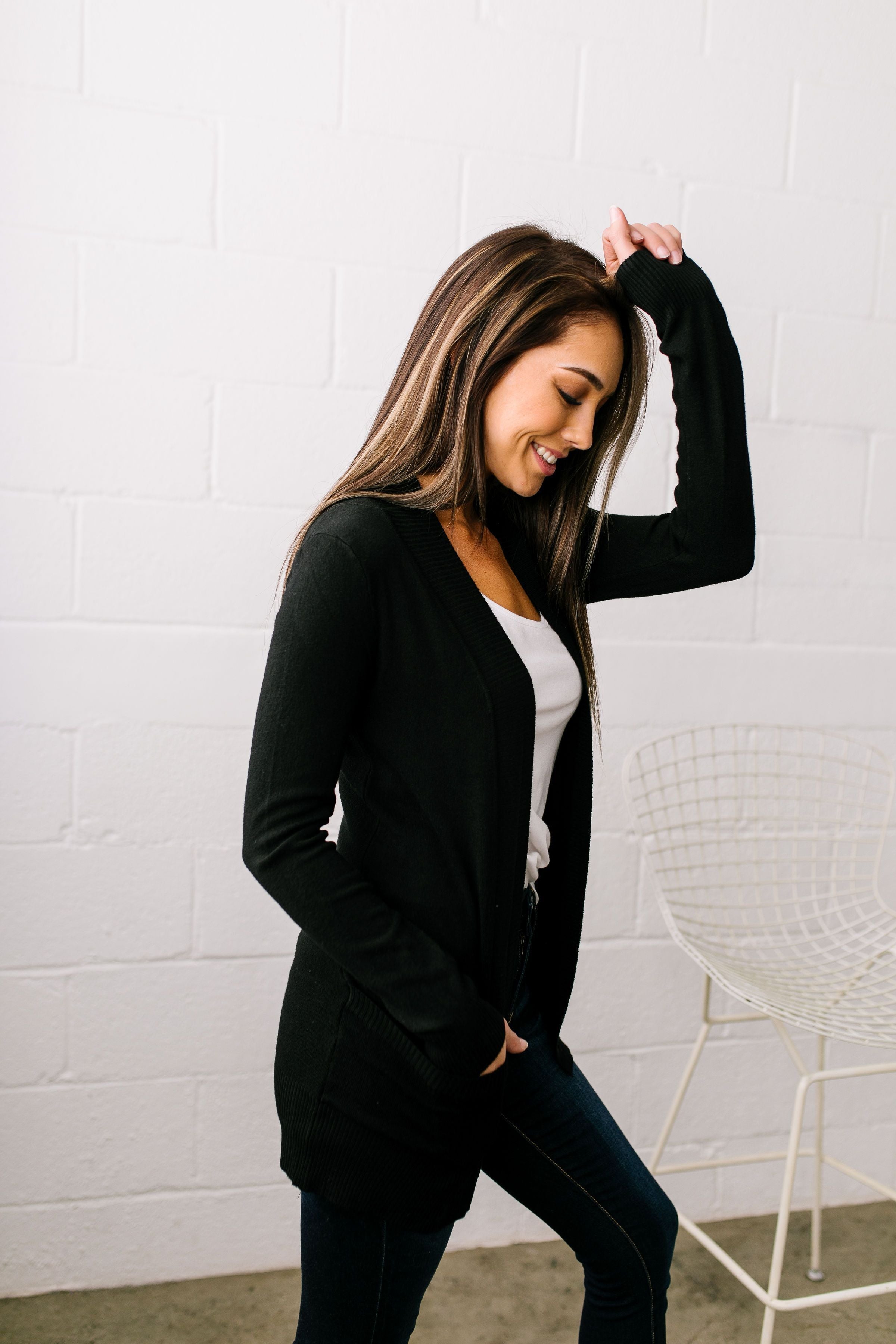 Carefree Casual Cardigan In Black