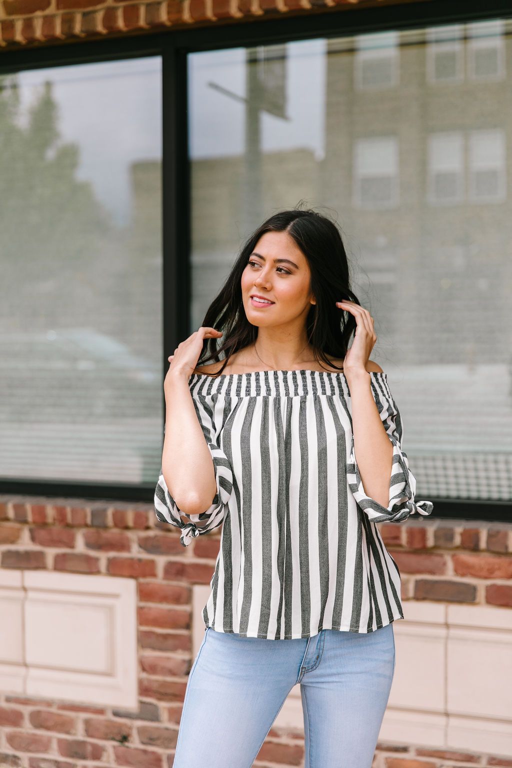 Carefree Striped Off The Shoulder Top