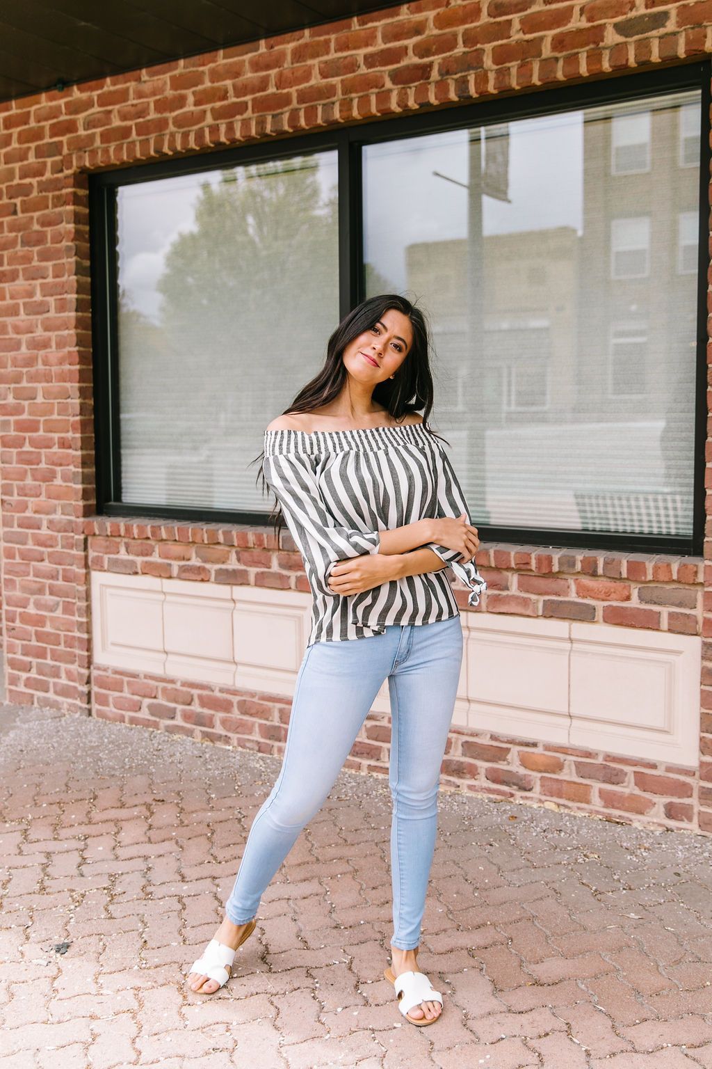 Carefree Striped Off The Shoulder Top