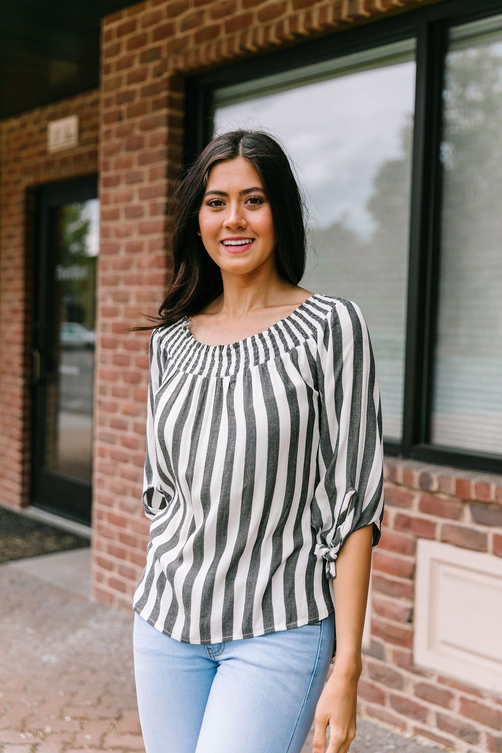 Carefree Striped Off The Shoulder Top