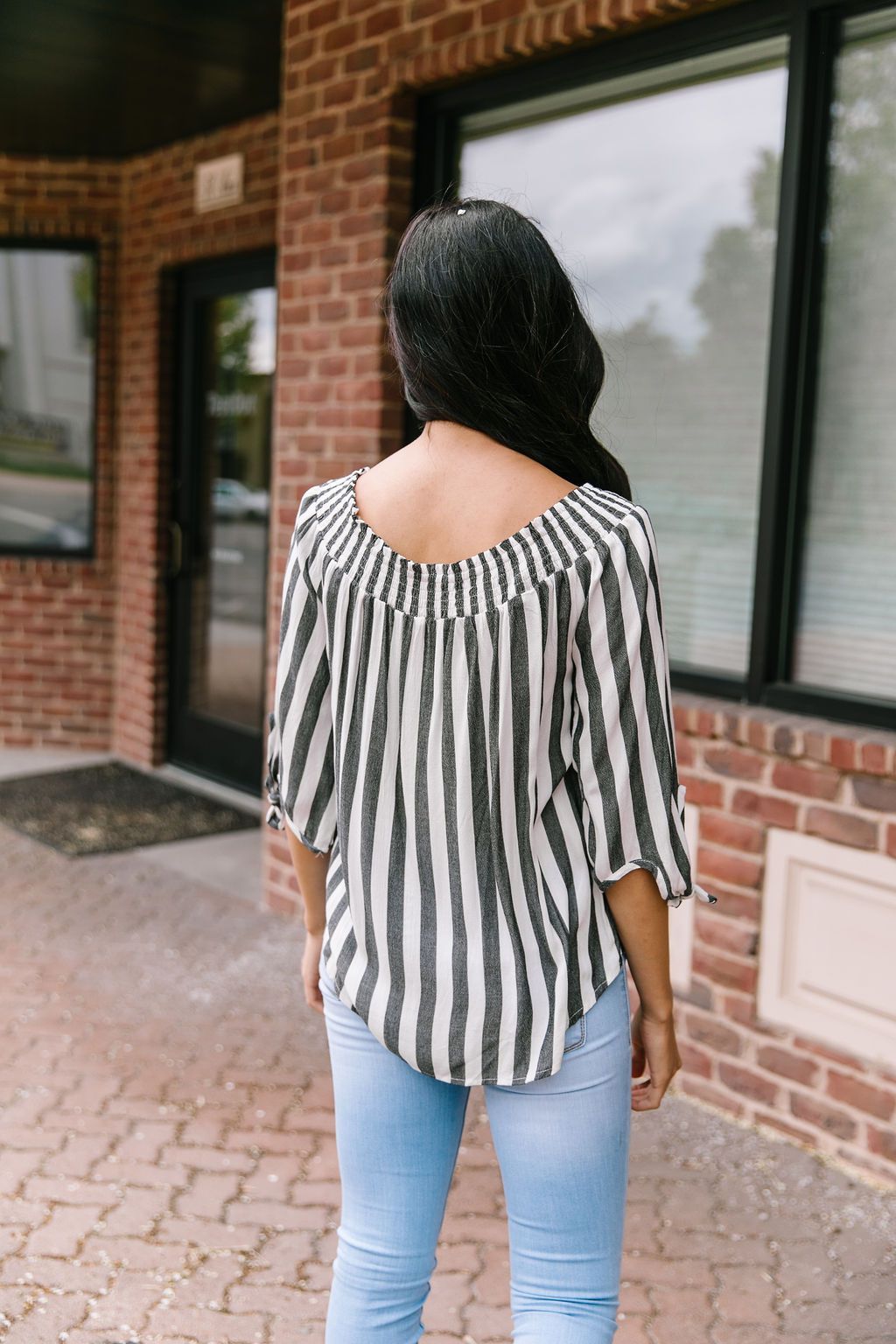 Carefree Striped Off The Shoulder Top