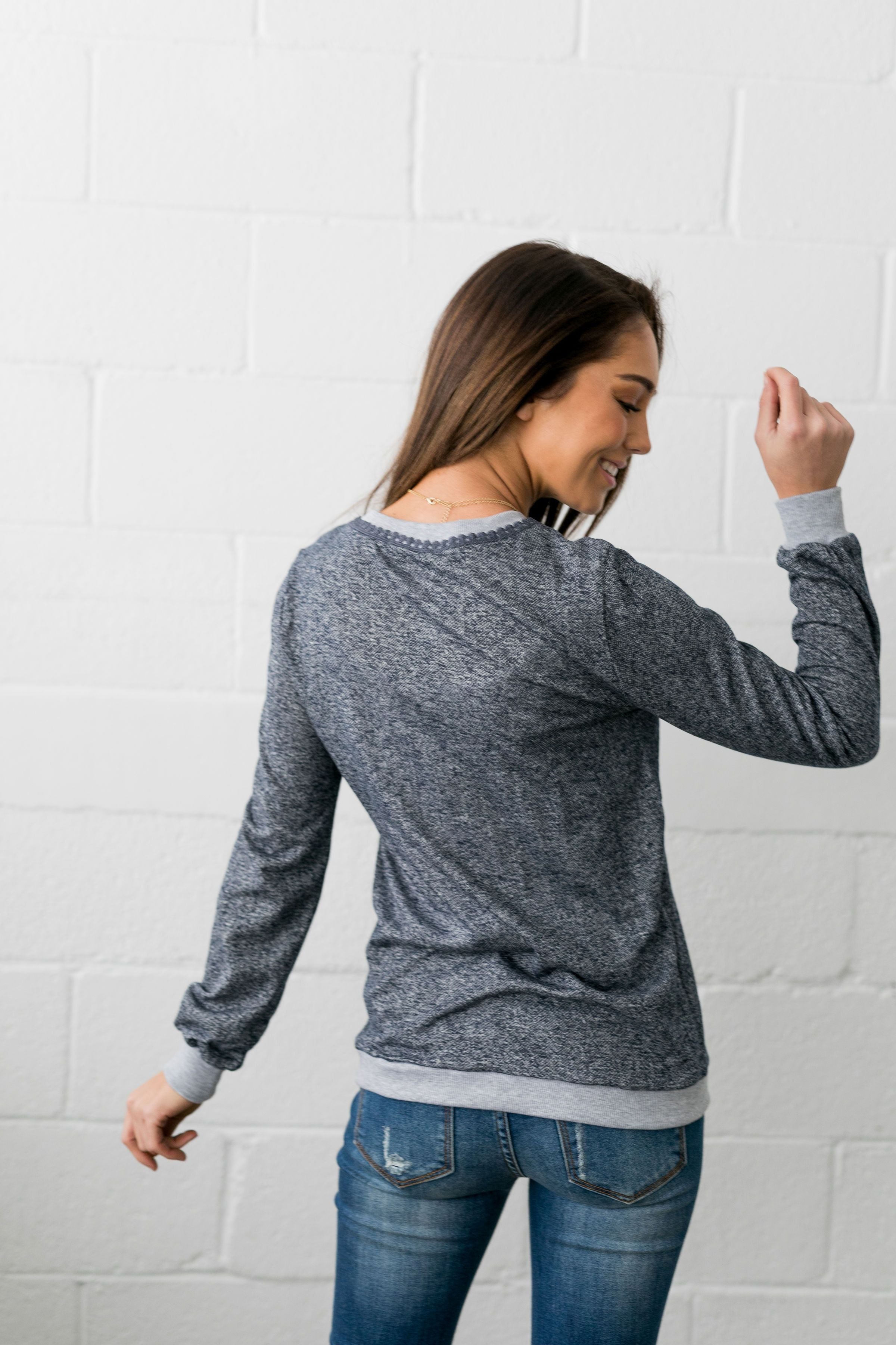 Casual Elegance Embroidered Top In Navy - ALL SALES FINAL