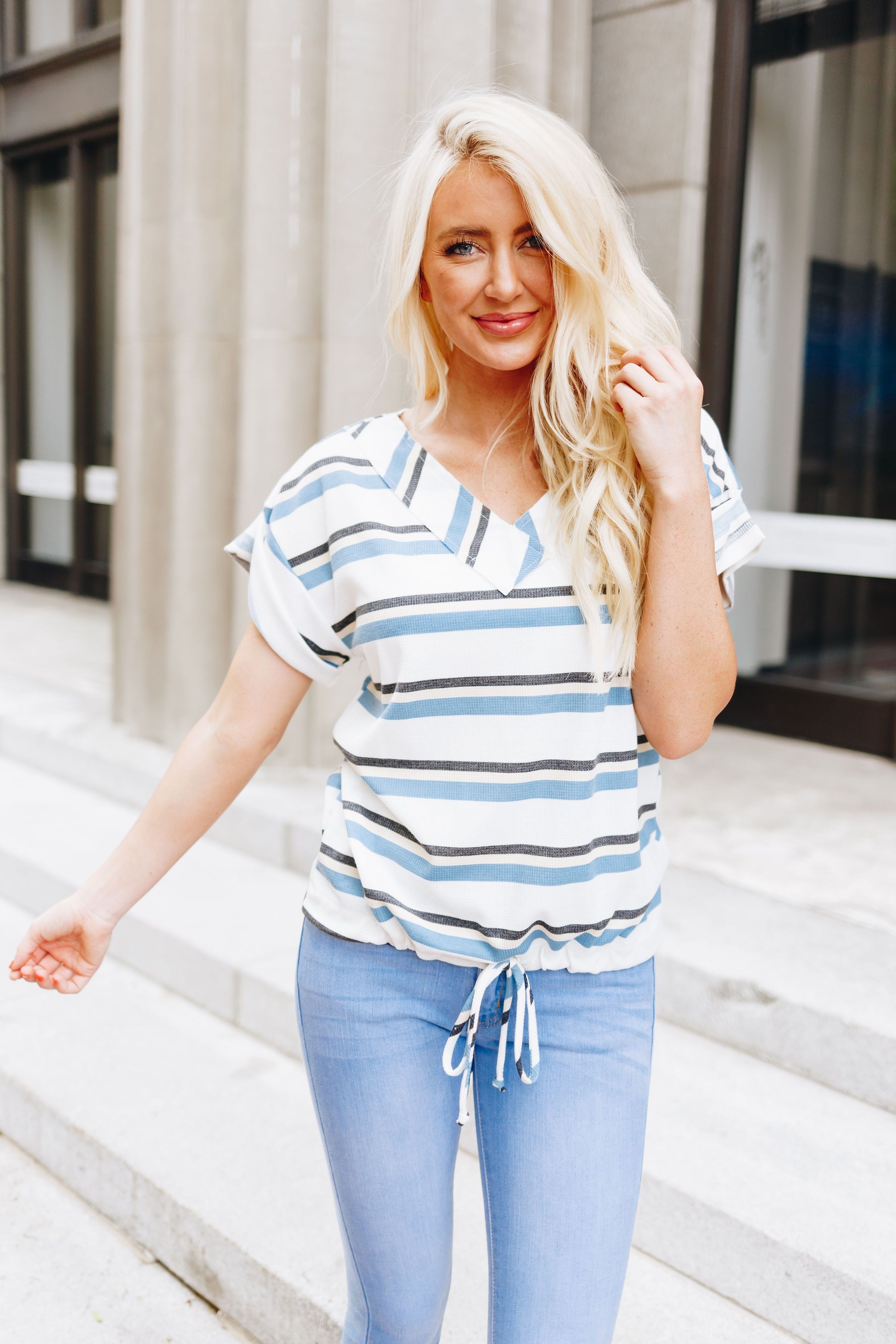 Cecily Striped V-Neck Top