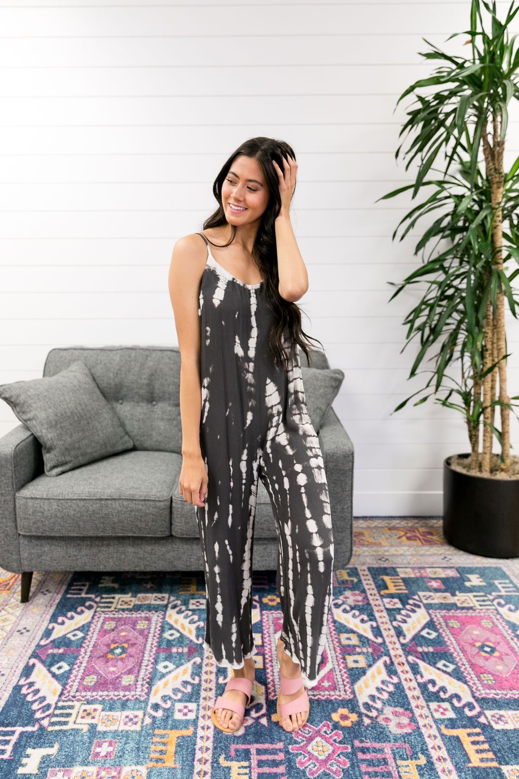 Charcoal Tie Dye Woven Jumpsuit