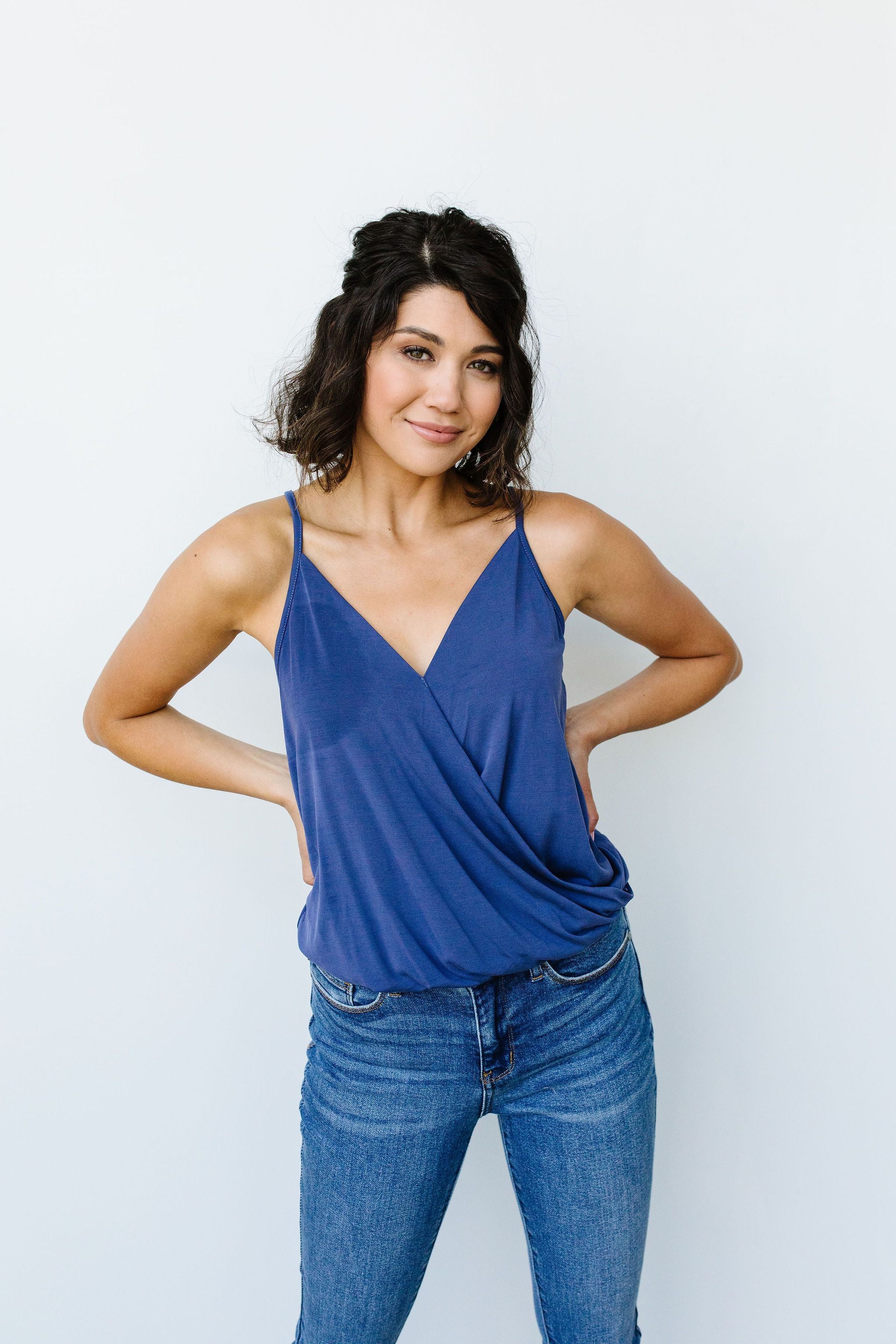 Charlize Surplice Tank In Blue