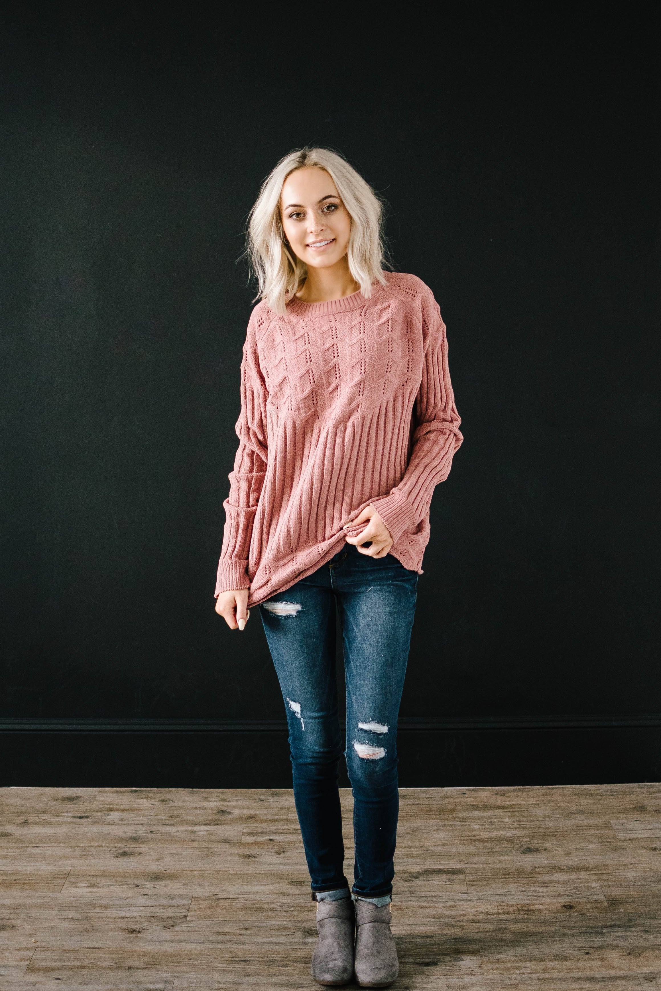 Chenille Sweater in Rose