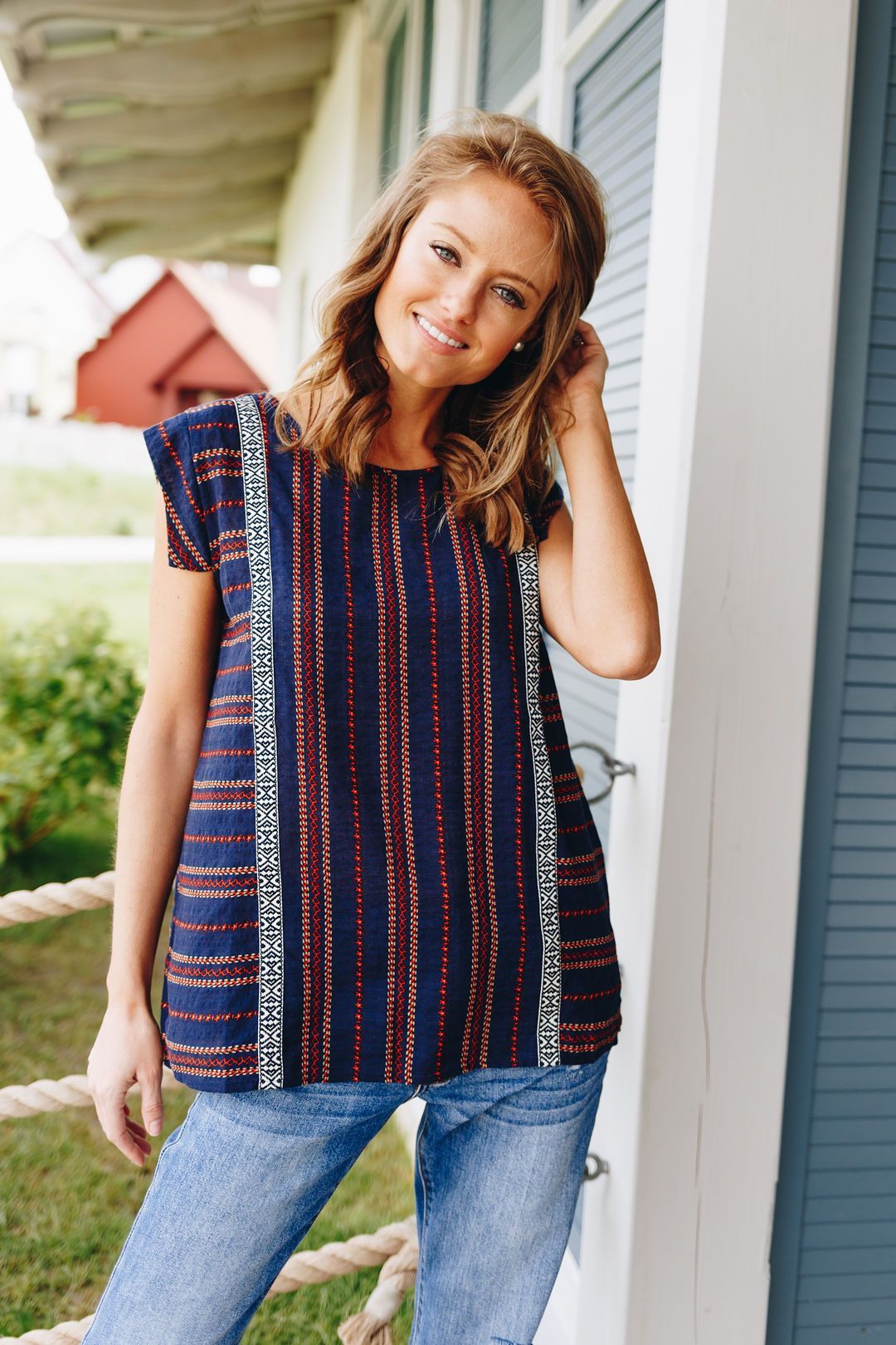 Cherokee Cap Sleeve Blouse In Navy