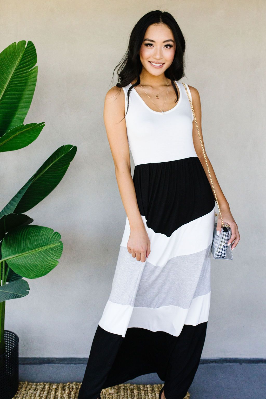 Chevron Skirt Tank Maxi Dress In Ivory