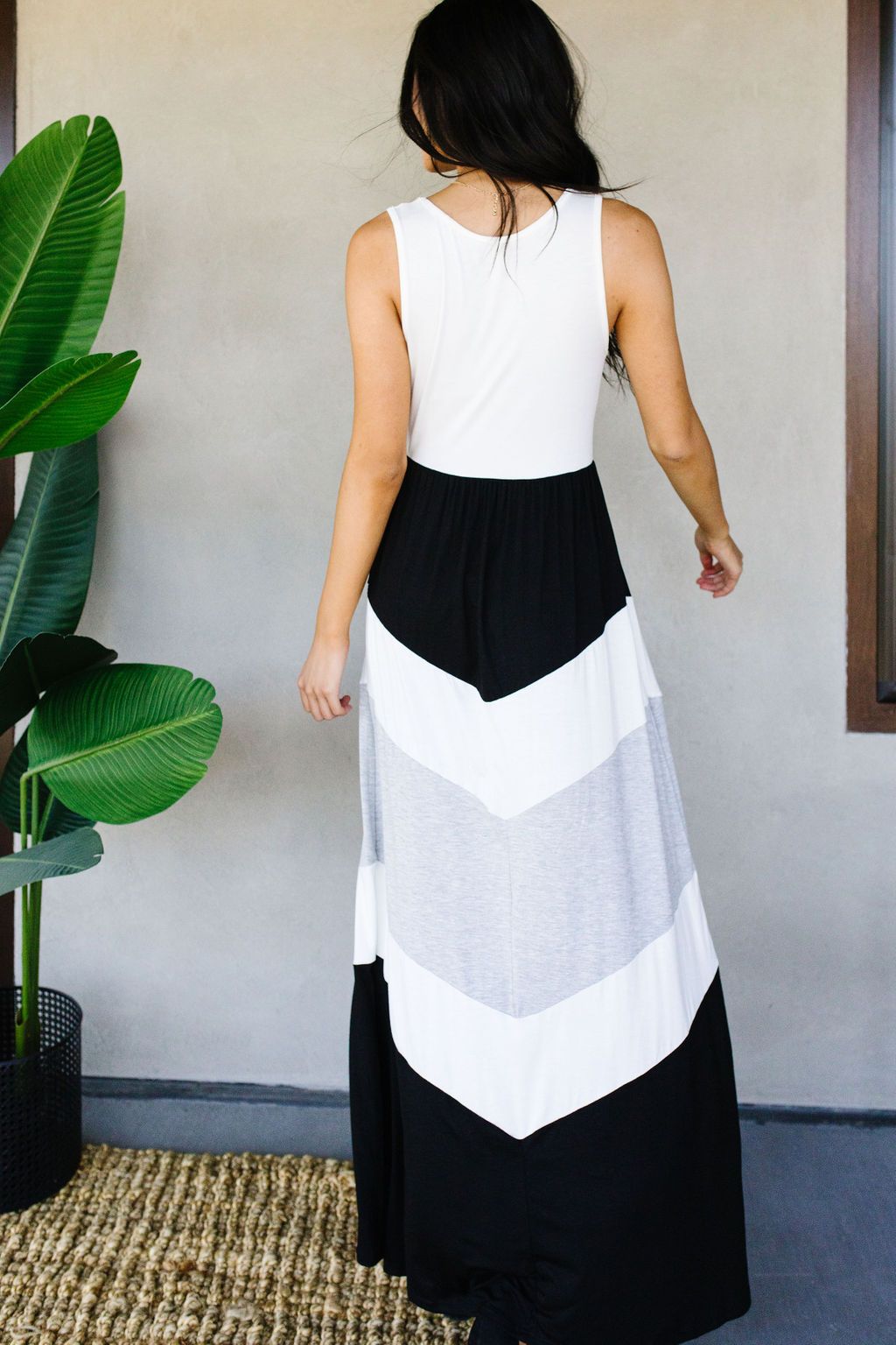 Chevron Skirt Tank Maxi Dress In Ivory