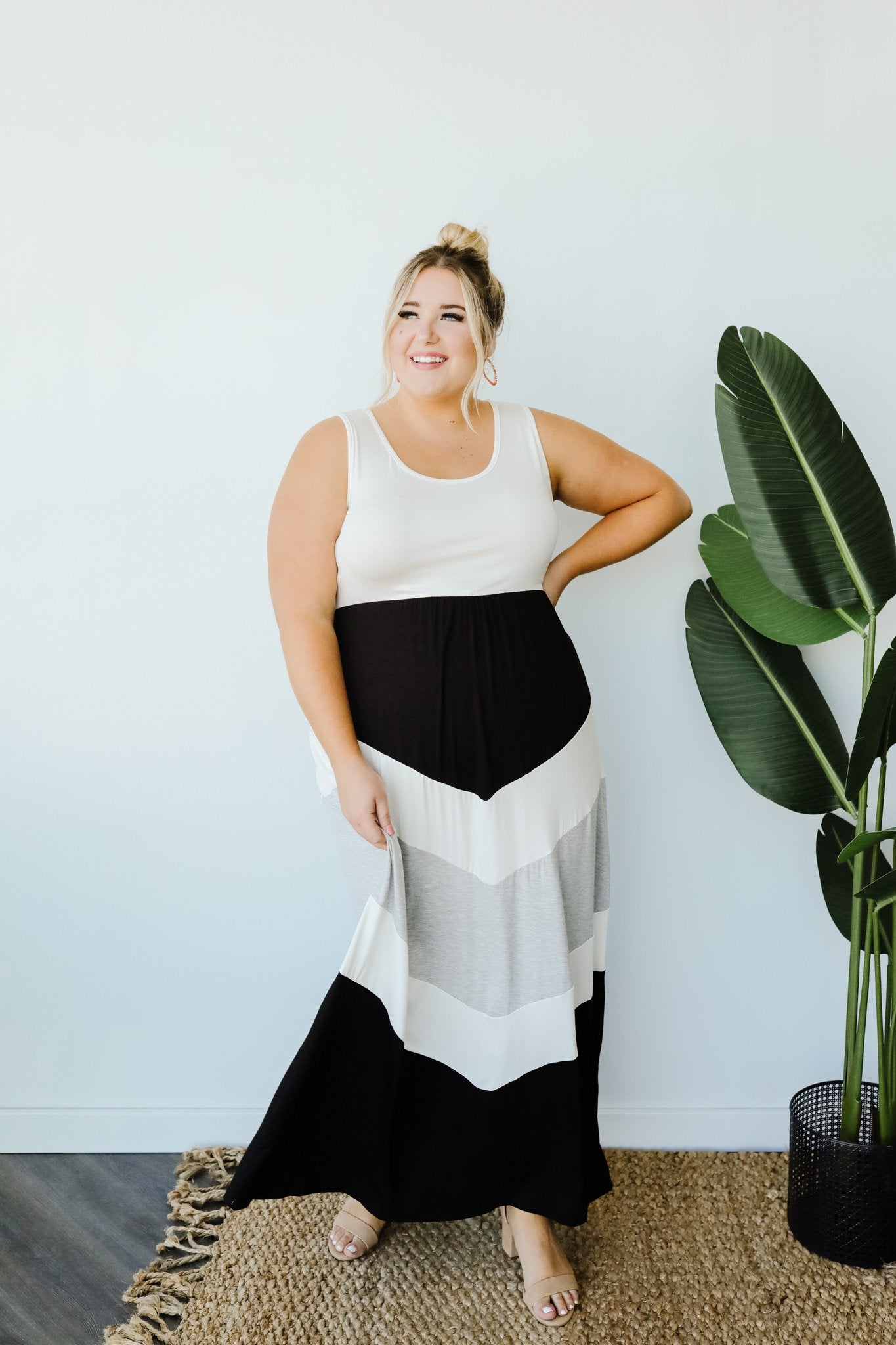 Chevron Skirt Tank Maxi Dress In Ivory