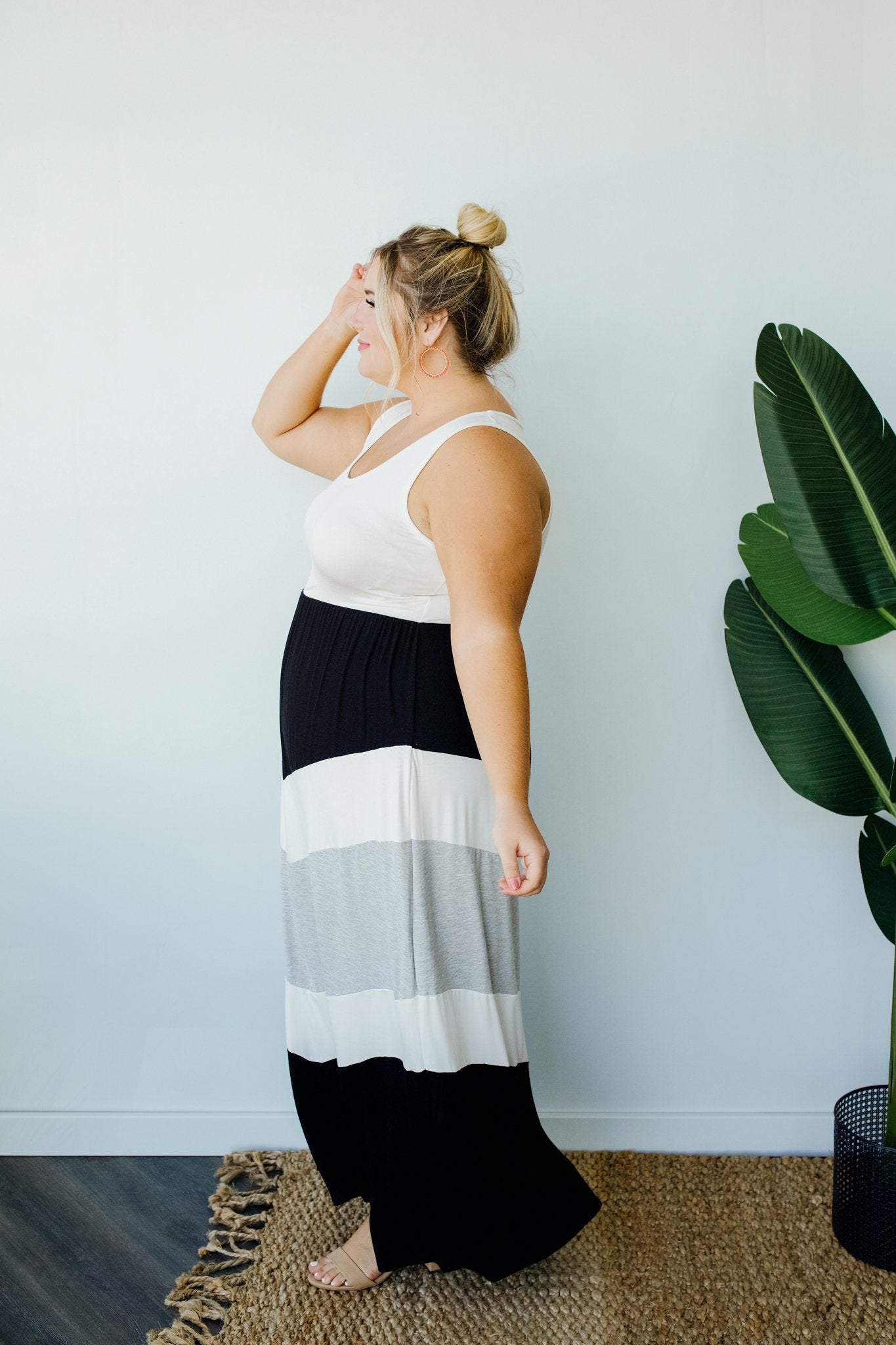 Chevron Skirt Tank Maxi Dress In Ivory