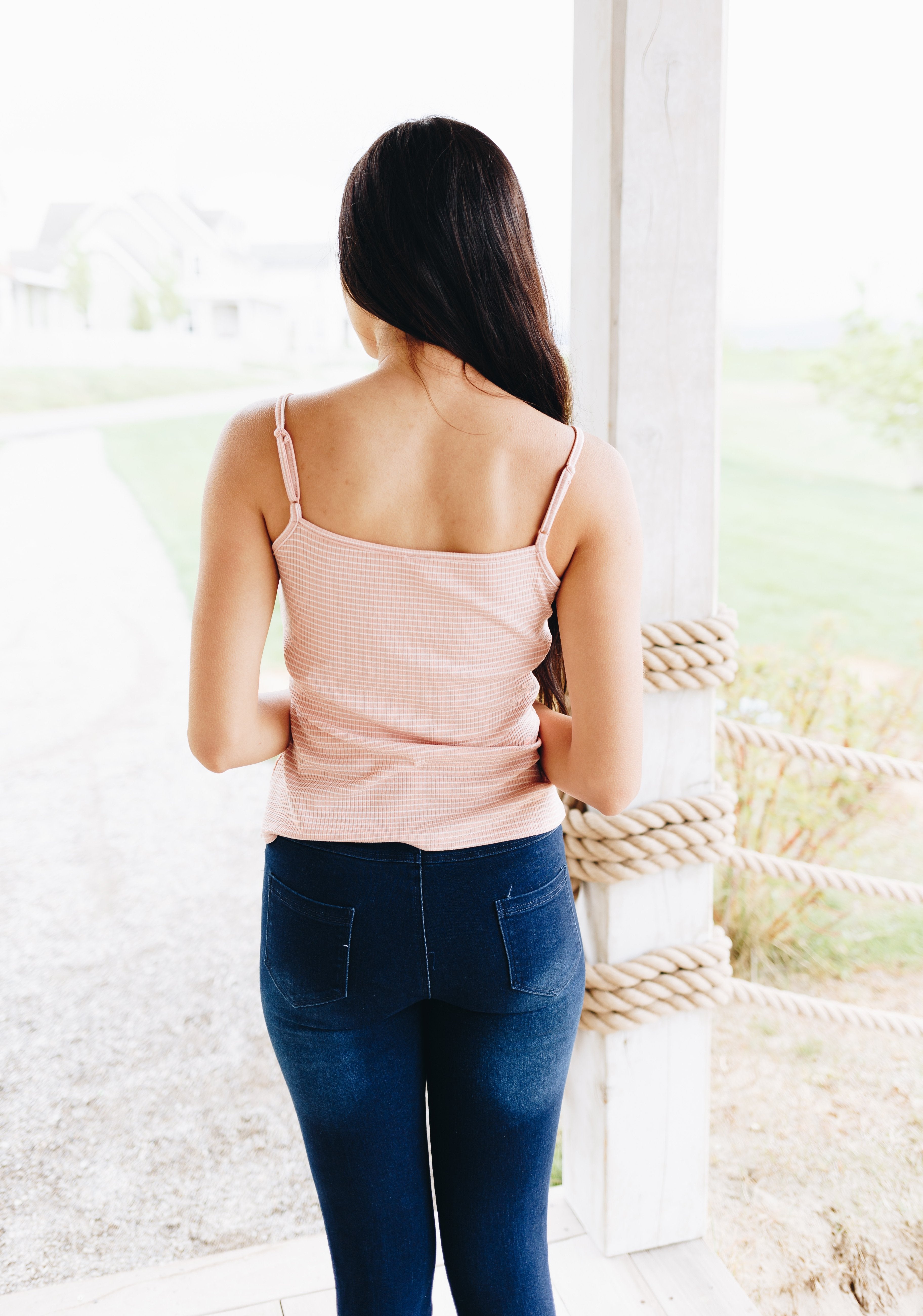 Chevron Stripes Tie Front Tank In Blush