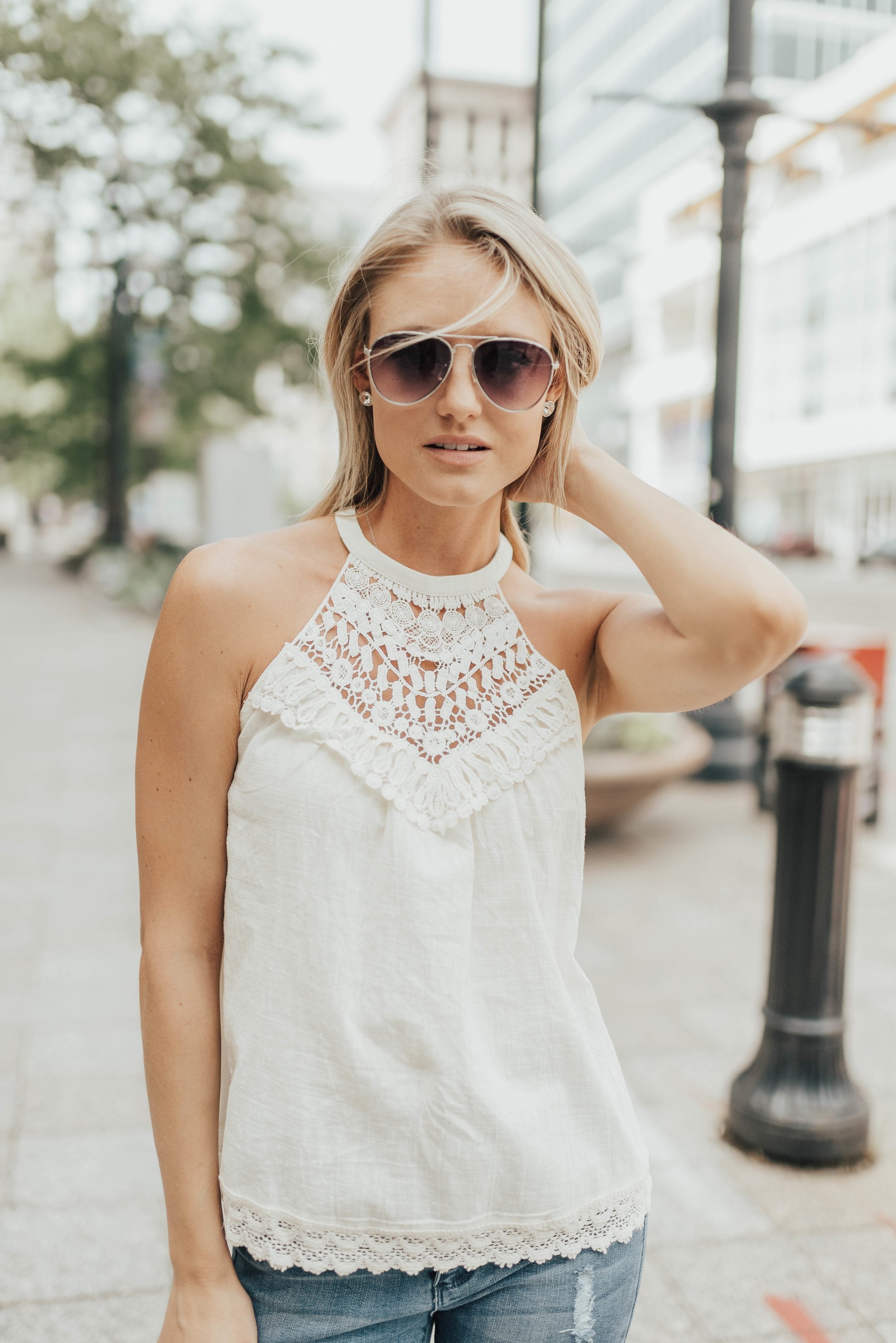 Chrissy Crochet Halter In Pale Yellow