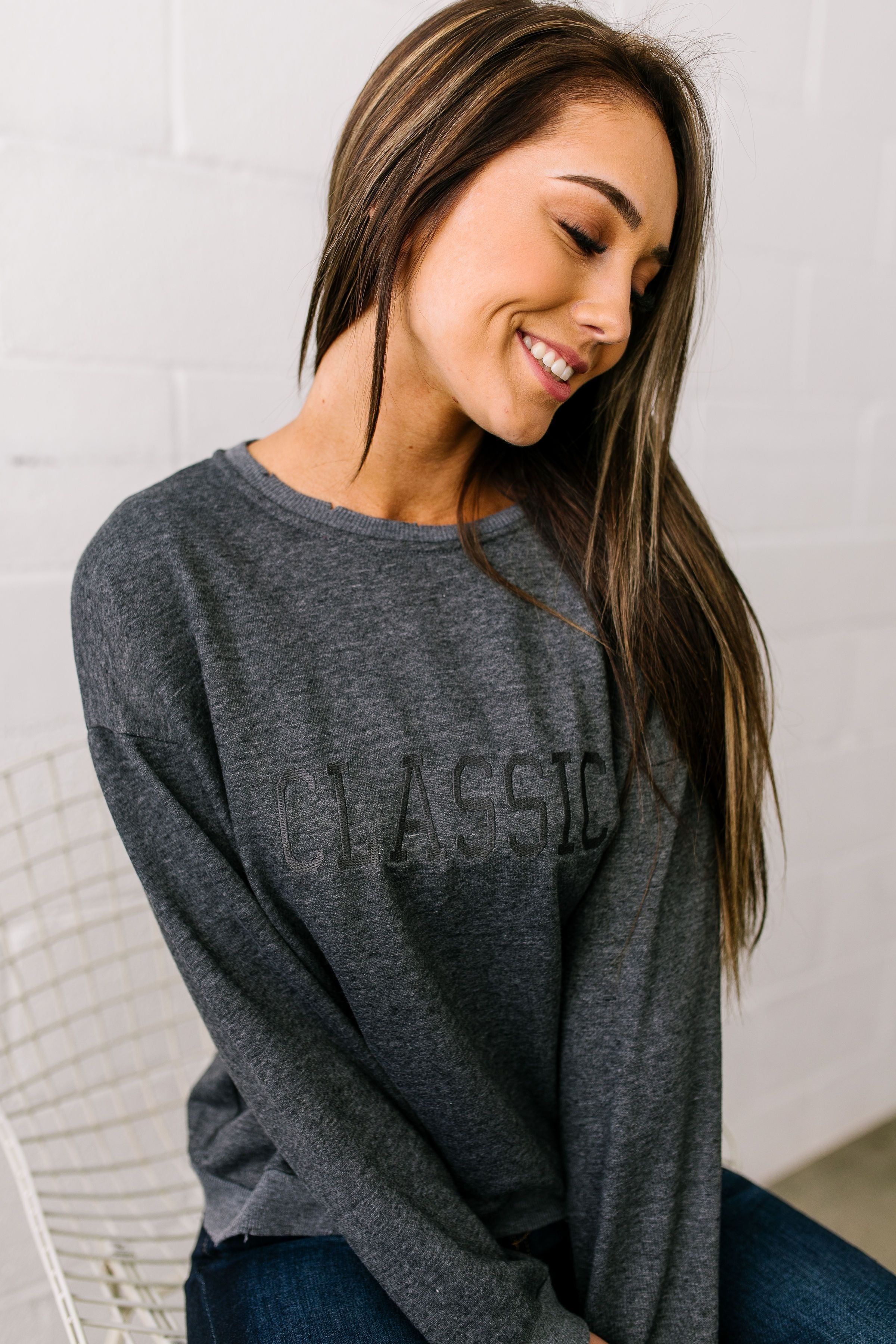 Classic Graphic Sweatshirt In Charcoal - ALL SALES FINAL