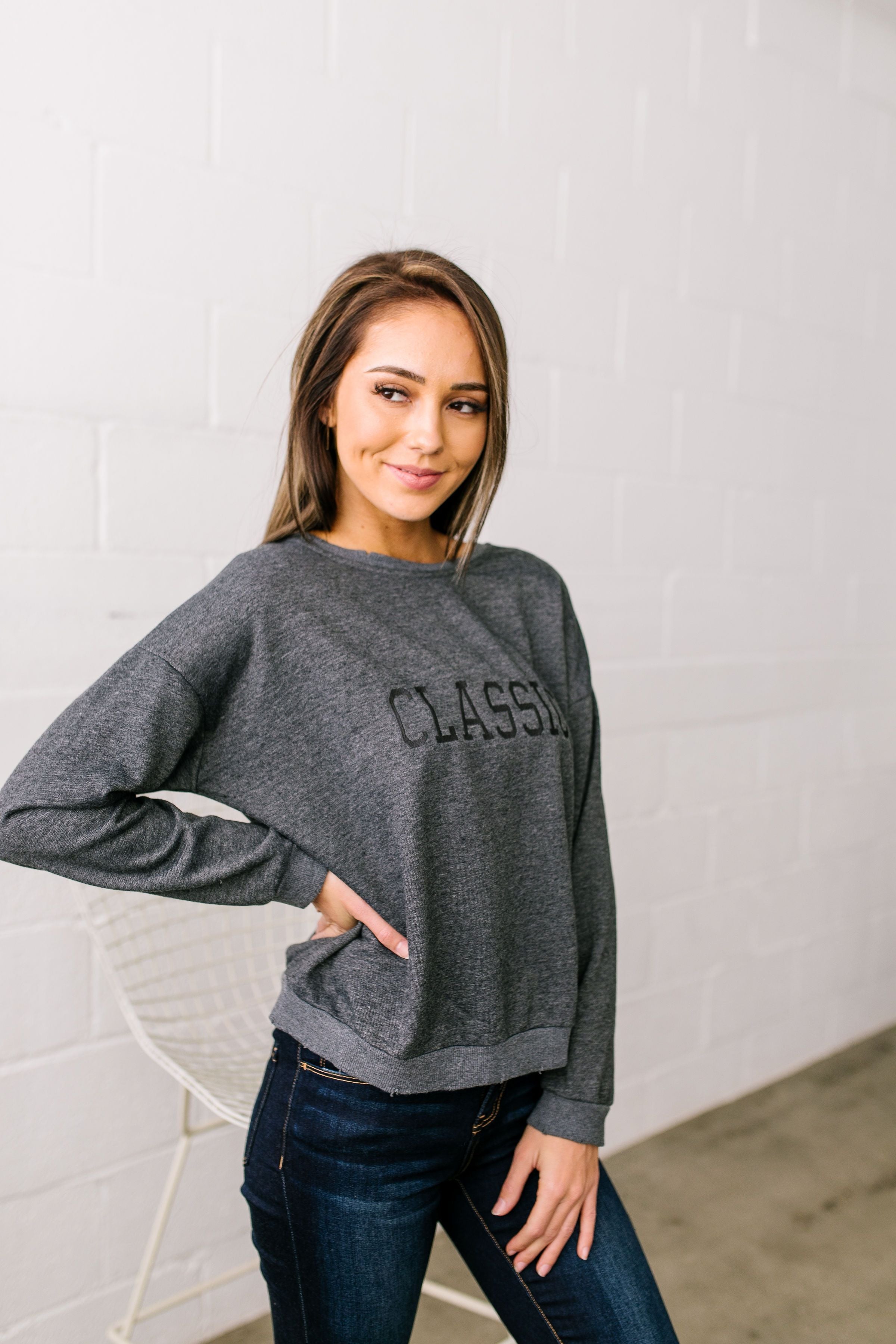 Classic Graphic Sweatshirt In Charcoal - ALL SALES FINAL