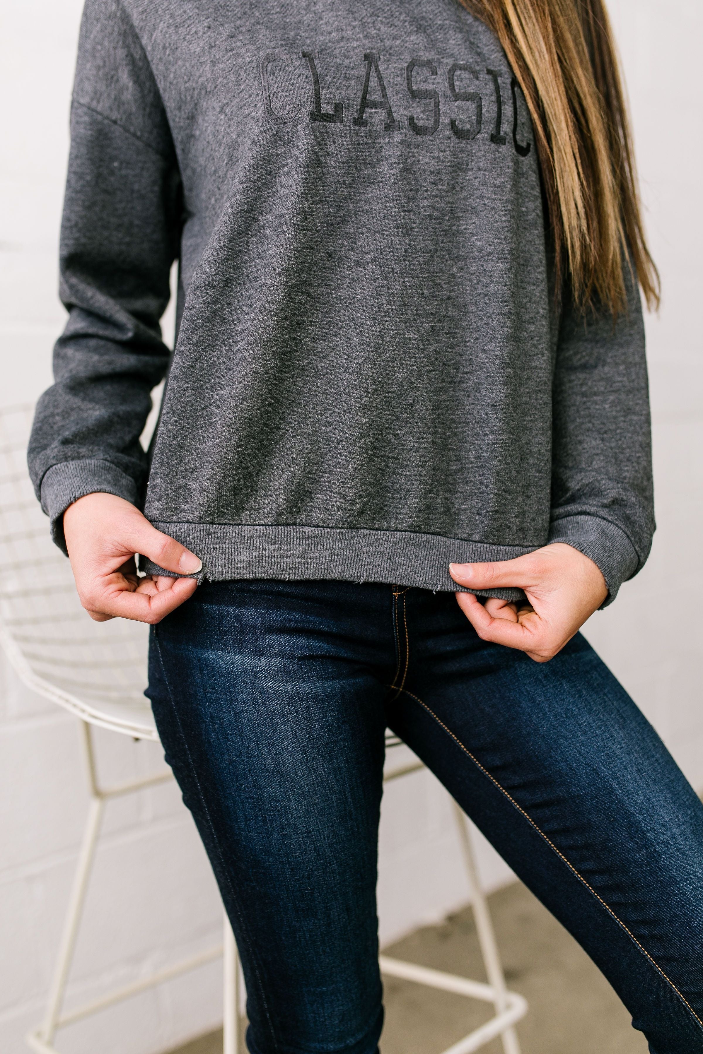 Classic Graphic Sweatshirt In Charcoal - ALL SALES FINAL