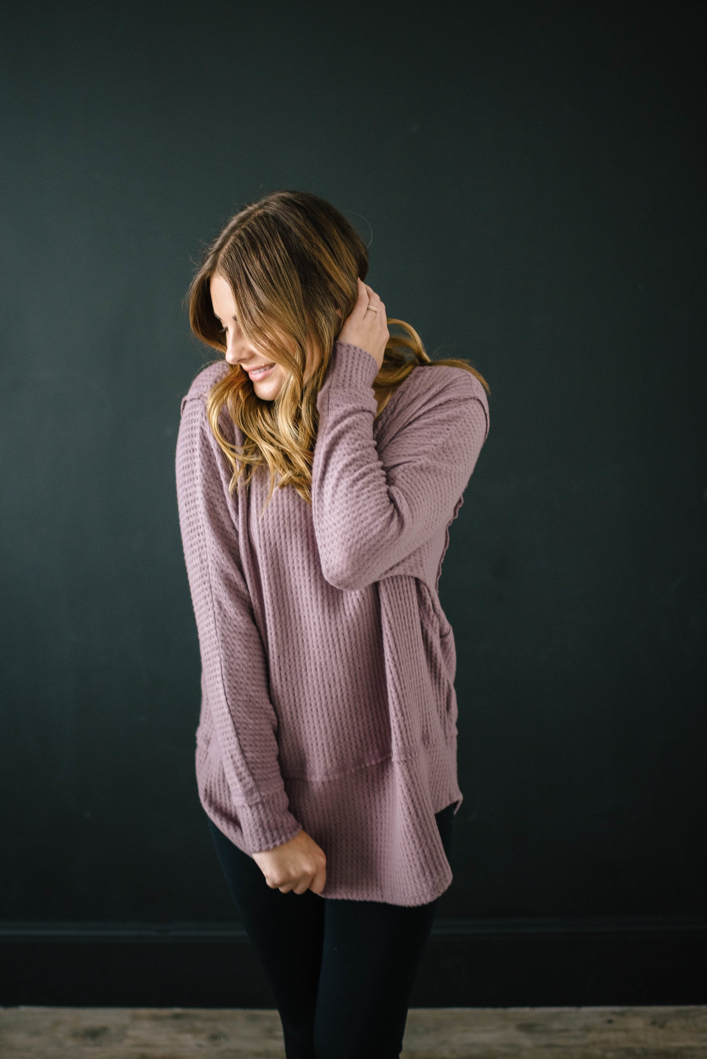 Coffee + Waffle Knit Top in Mauve