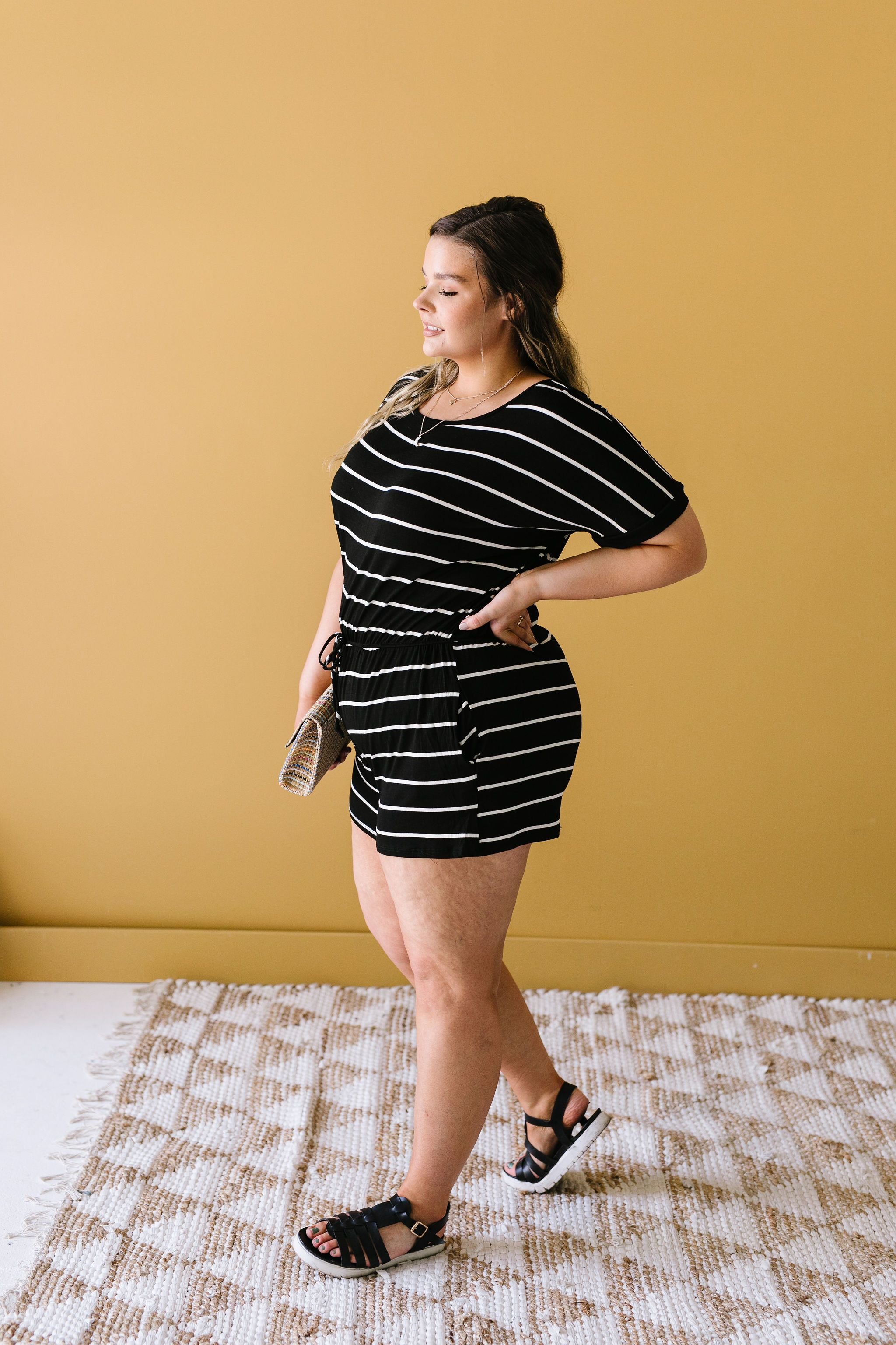 Comfort Stripes Romper In Black