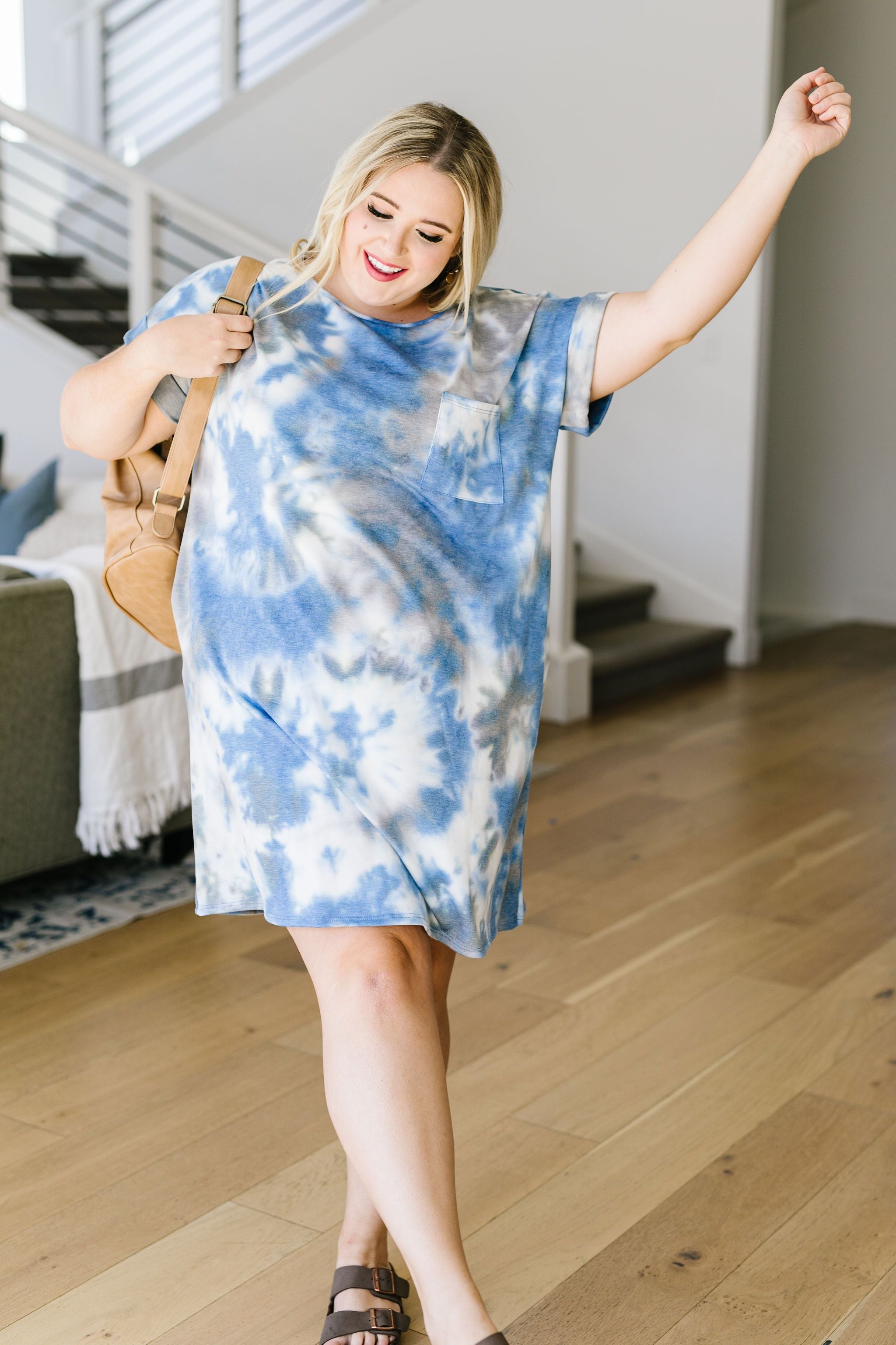 Tie Dyed Comfort T-Shirt Dress In Blue