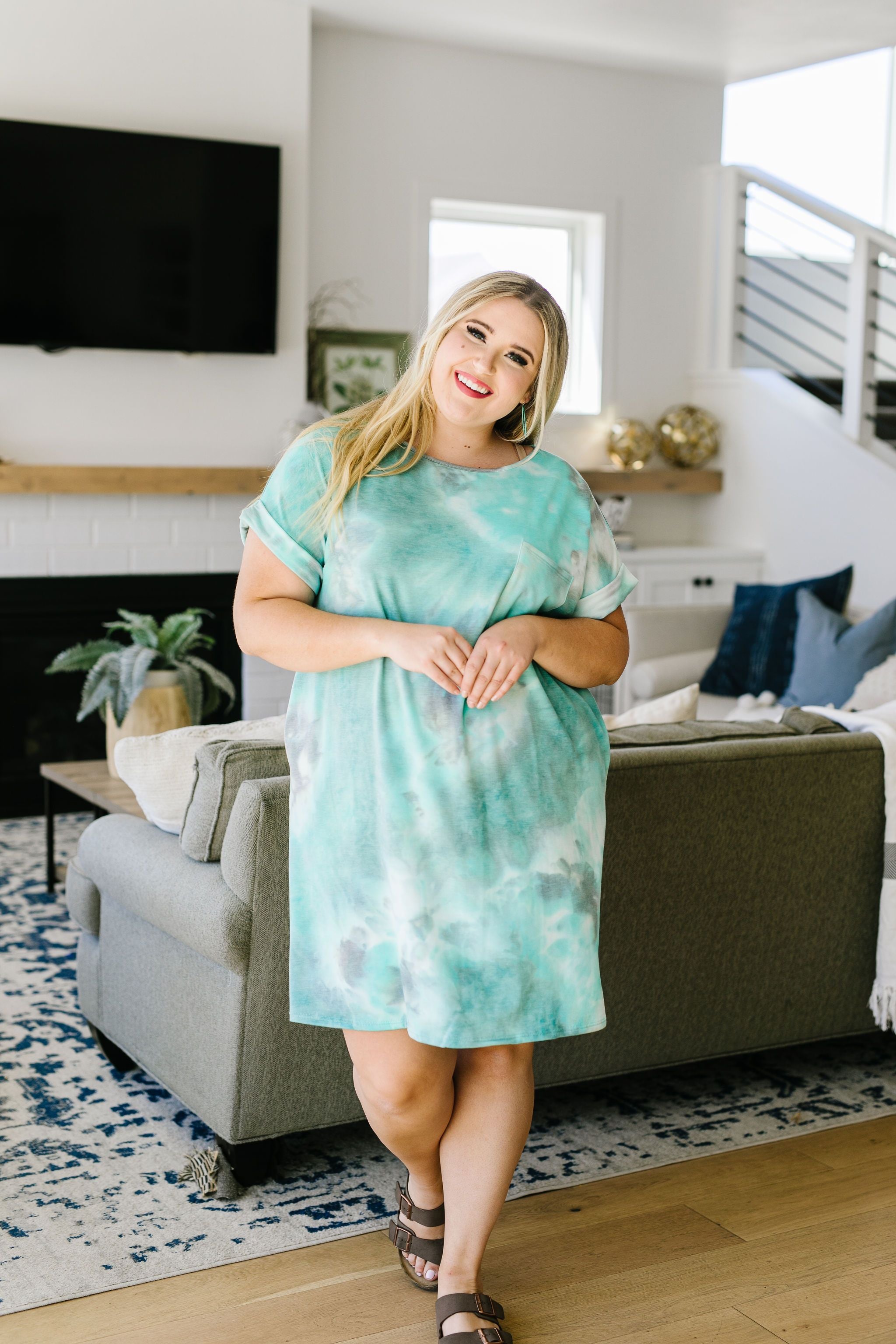 Tie Dyed Comfort T-Shirt Dress In Mint