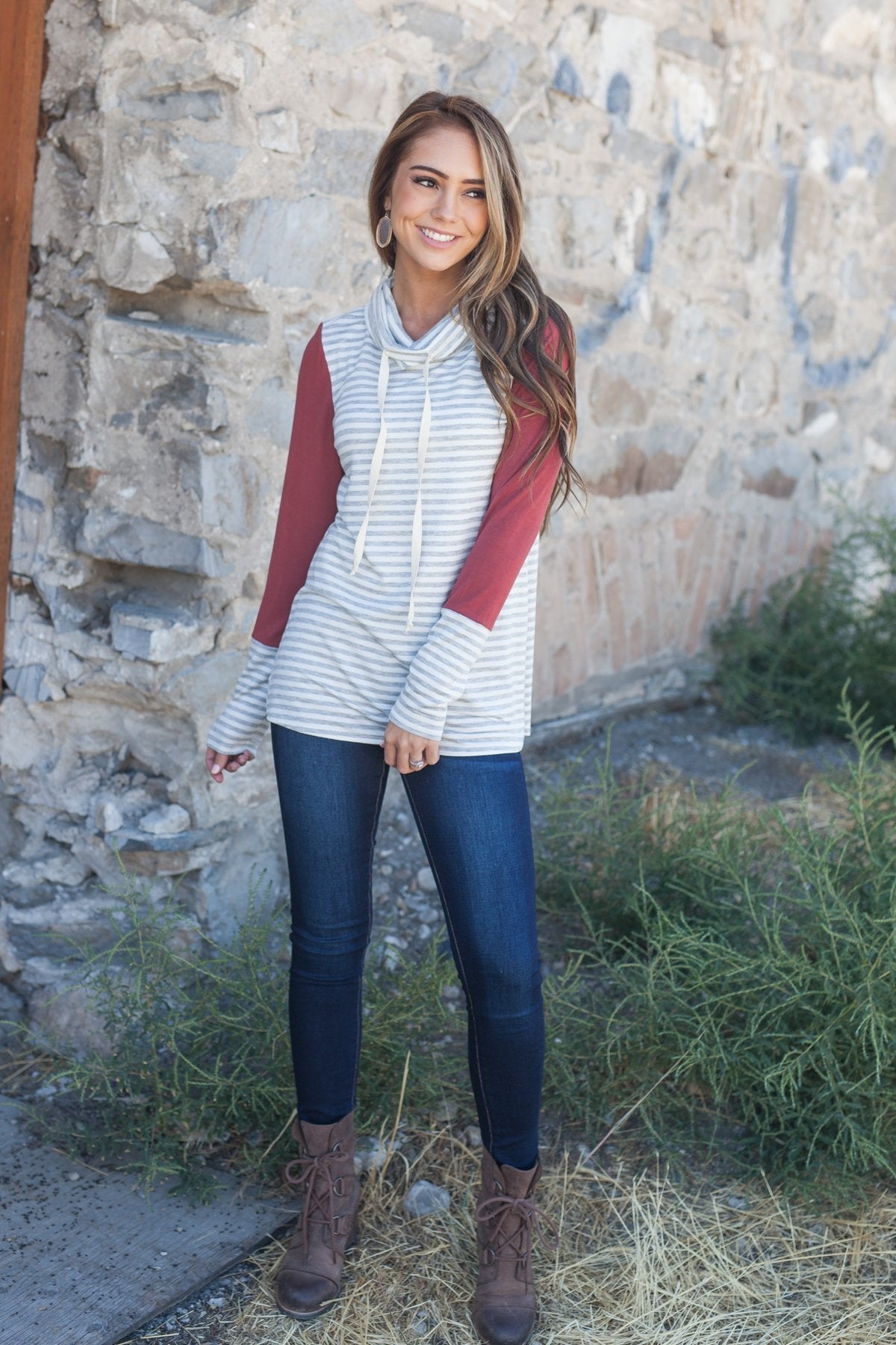 Comfort Zone Cowl Neck Top In Brick