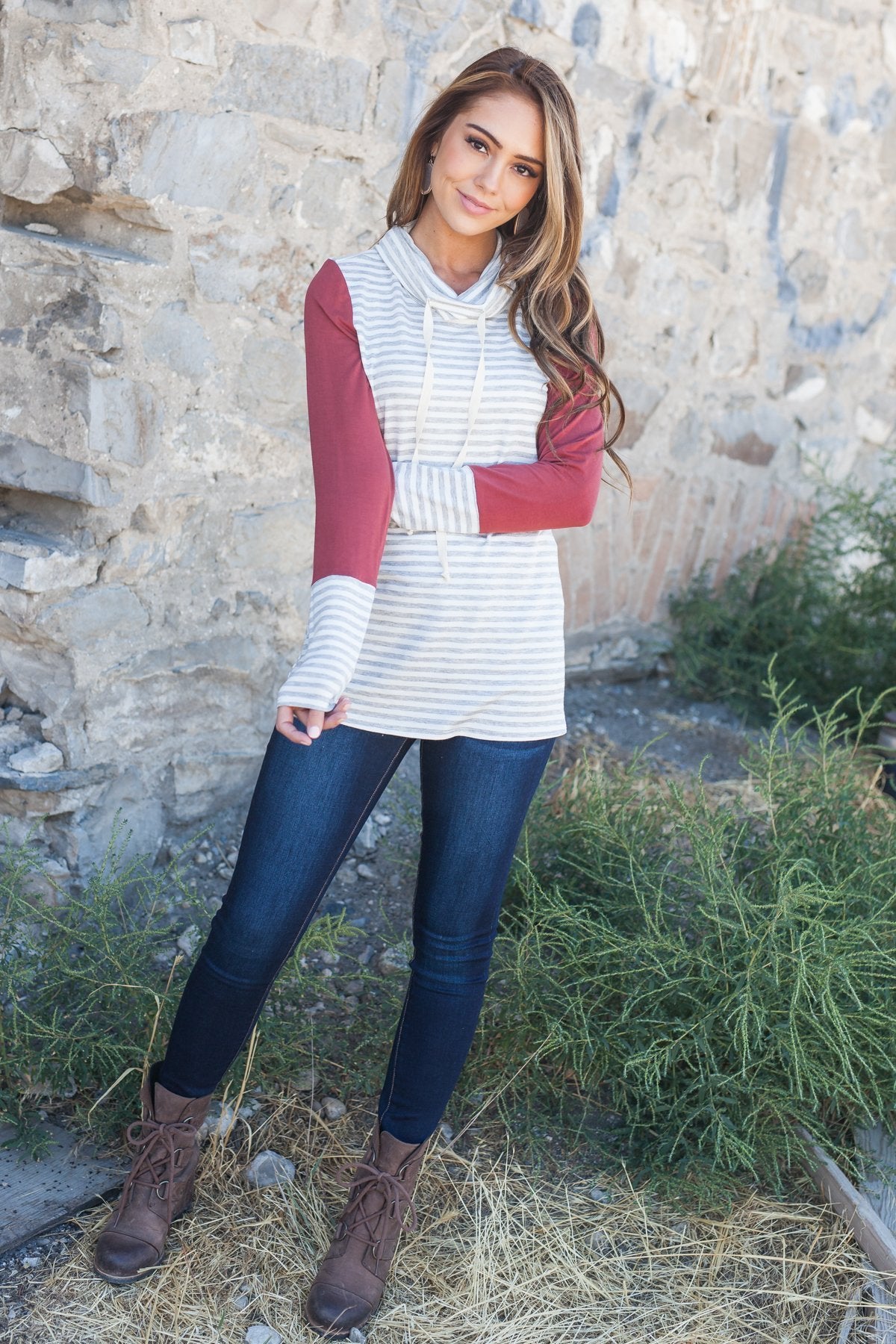 Comfort Zone Cowl Neck Top In Brick