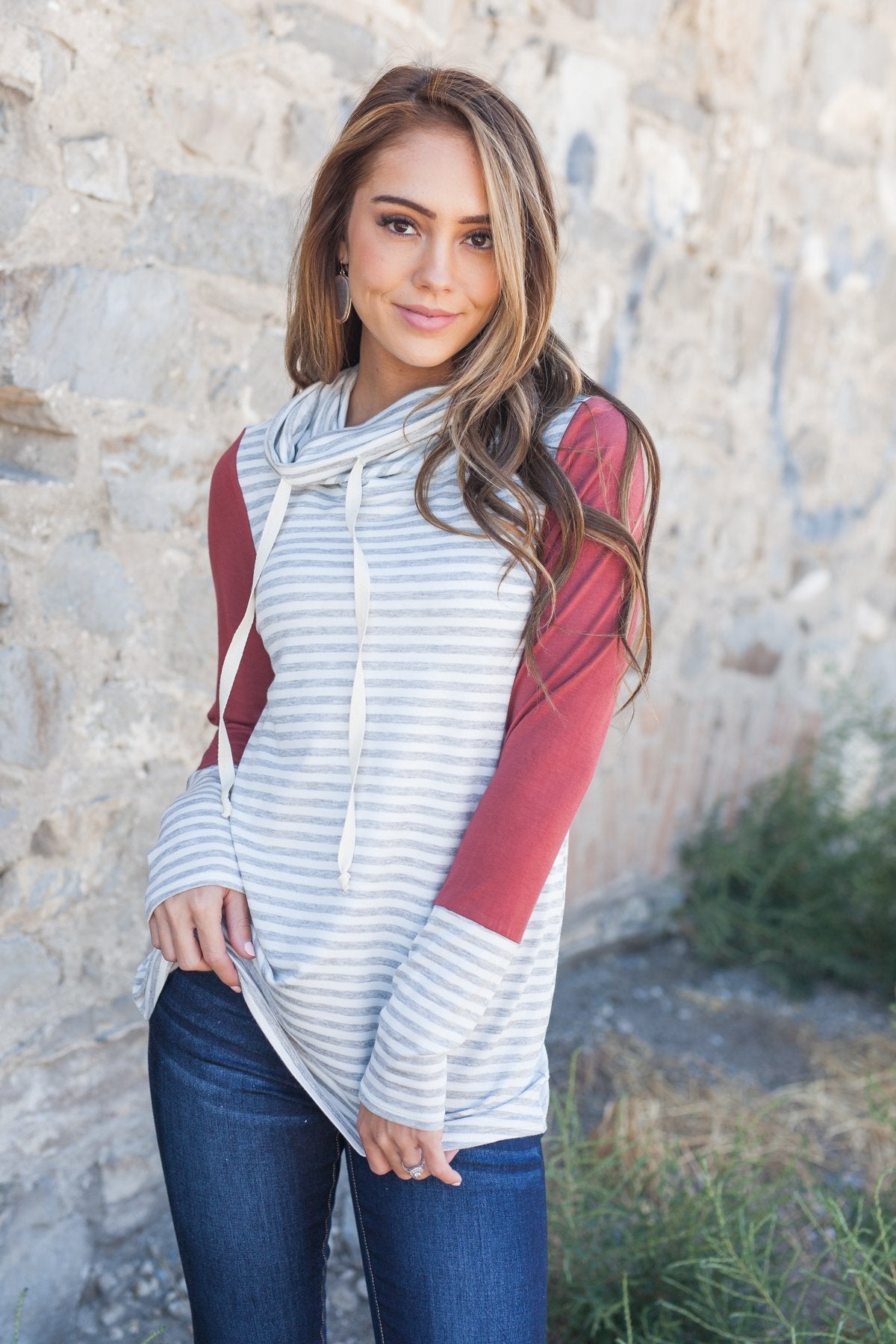 Comfort Zone Cowl Neck Top In Brick