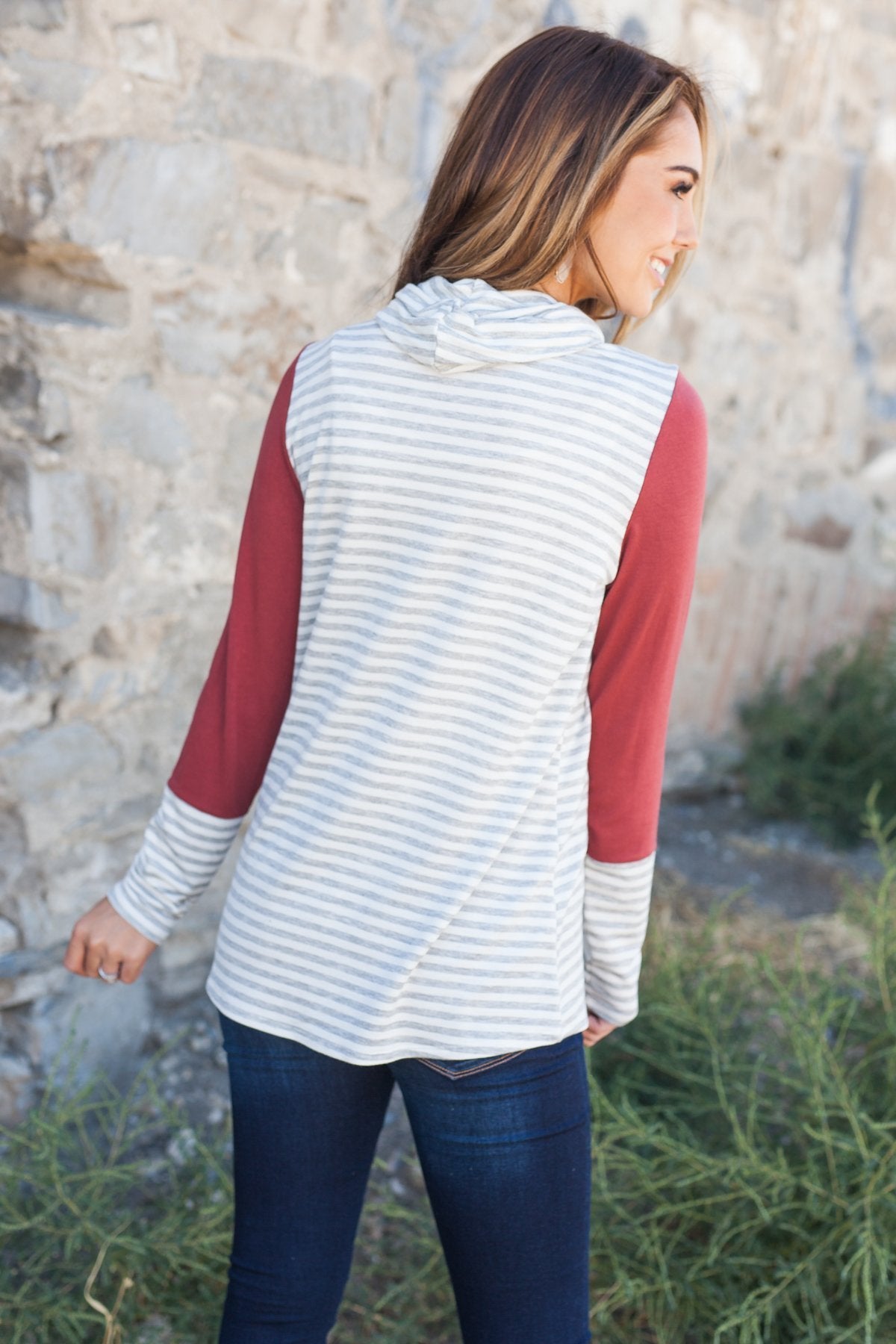 Comfort Zone Cowl Neck Top In Brick